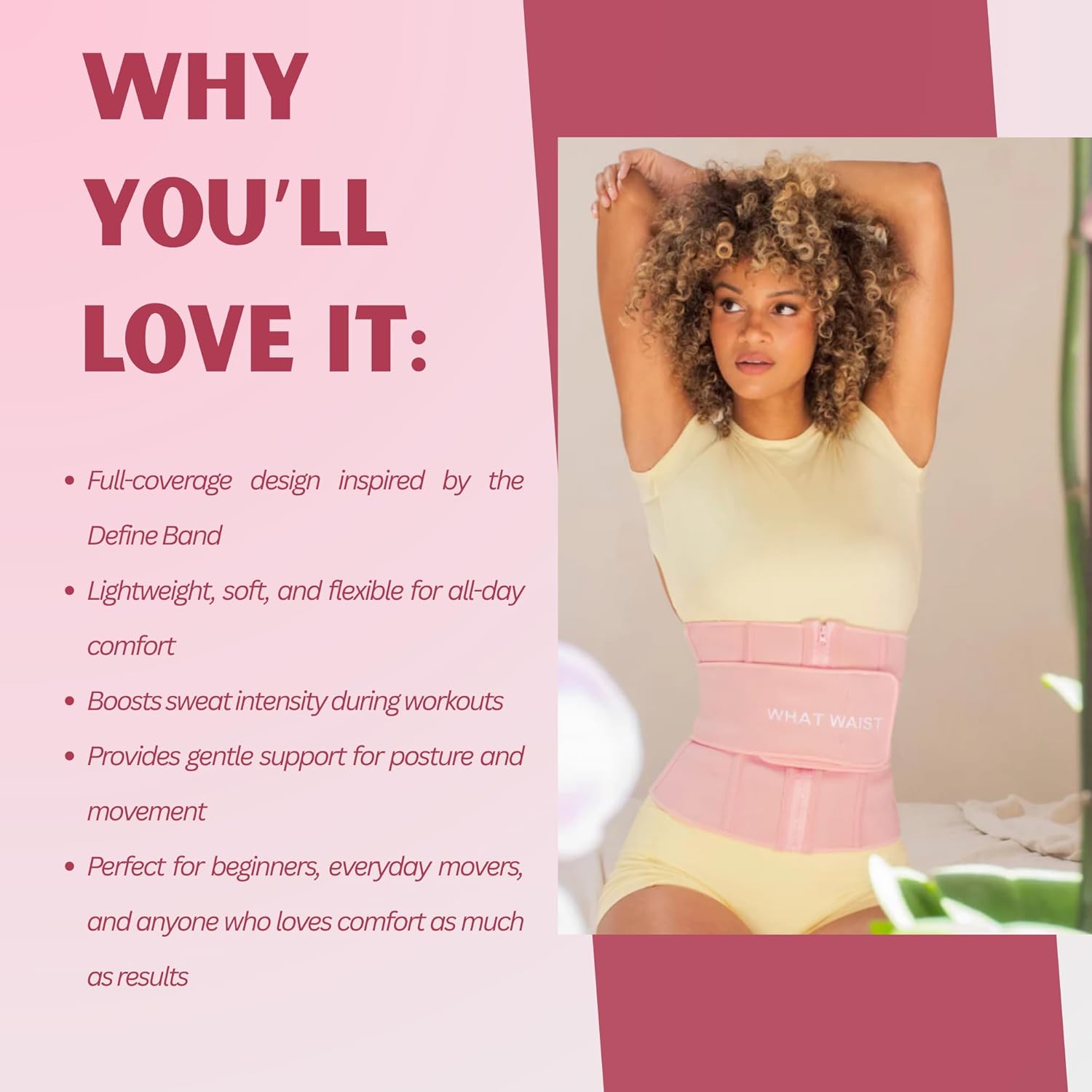 What Waist PrettySweat Band – Lightweight Sweat Band for Women, Soft Flexible Waist Trainer for Workouts & Core Support