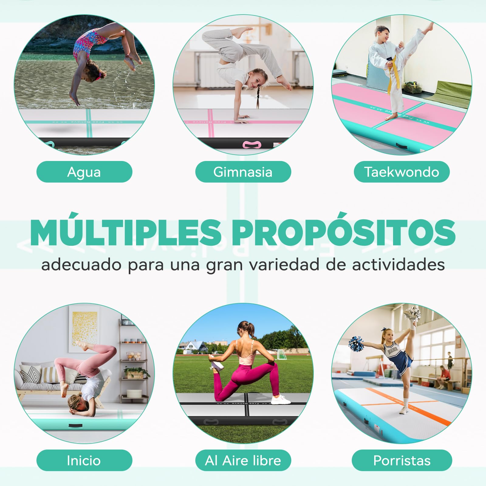 Colchoneta Gimnasia 2/3/4/5/6m Espesor 10/15cm con Bomba de Aire 600W,Tapiz Gimnasia Ritmica,Colchon Inflable,Tumbling Mat para Gimnasia, Exterior, Fitness, Yoga,Deporte
