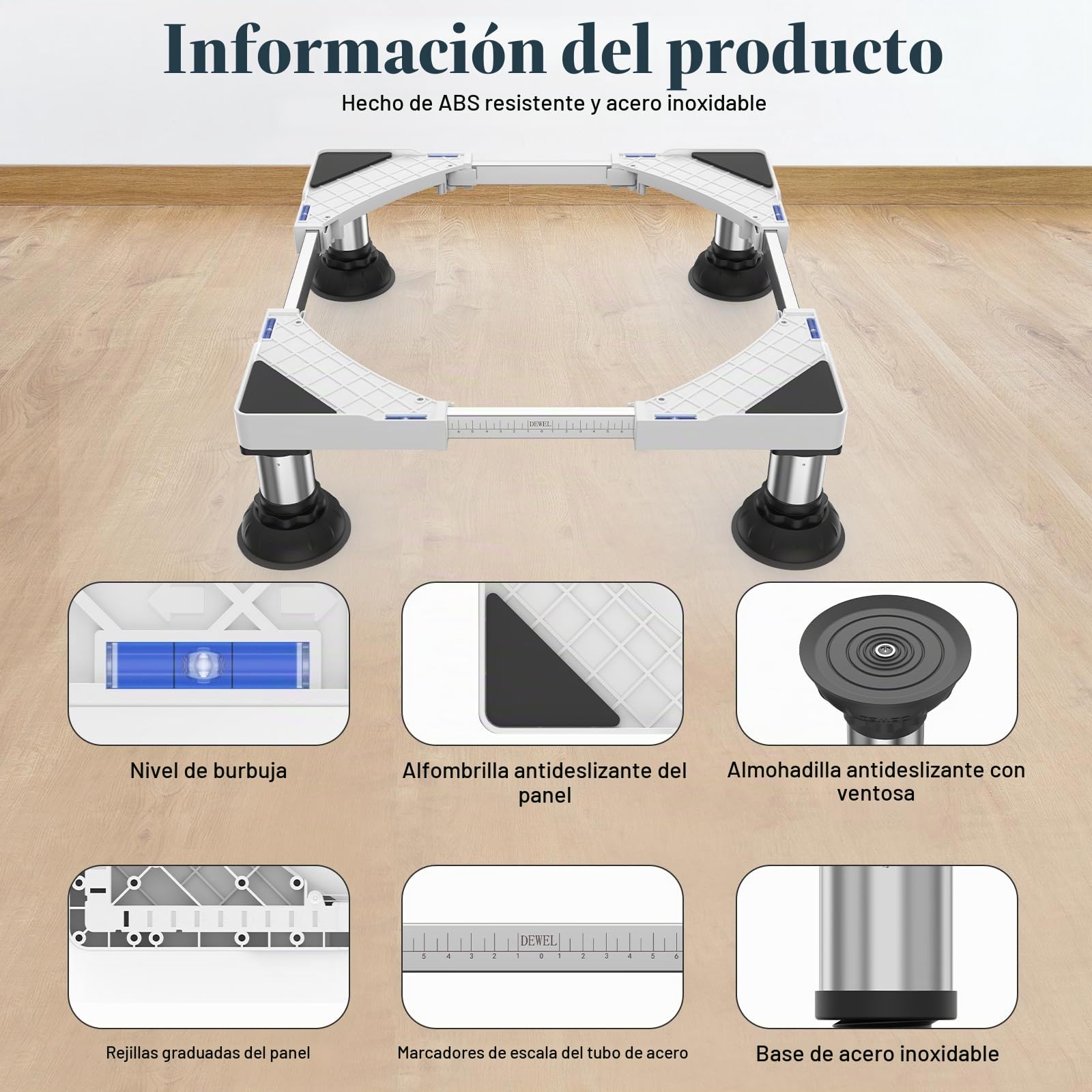 DEWEL Base Lavadora Ajustable con 4 Pies de Ventosa, Carga 250kg, Blanco