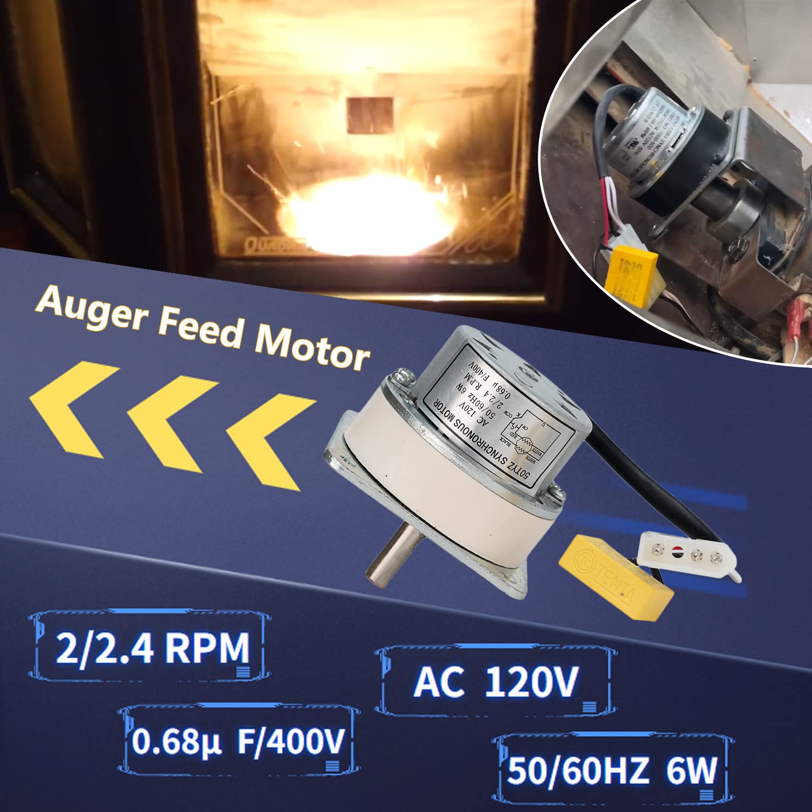 GEATaaT Pellet Stove Auger Feed Motor Replacement for Quadra-Fire Part 812-4421 & 812-4420, for Heatilator CAB50 PS35 PS50 7000-500 PH,2.4RPM 120V