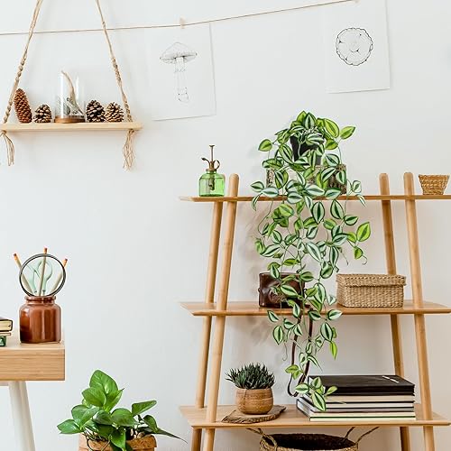Miniatura 5 de Plantas artificiales de interior pequeñas en maceta, enredadera colgante de 39 pulgadas de largo, planta falsa de hoja de ceja verde, planta de