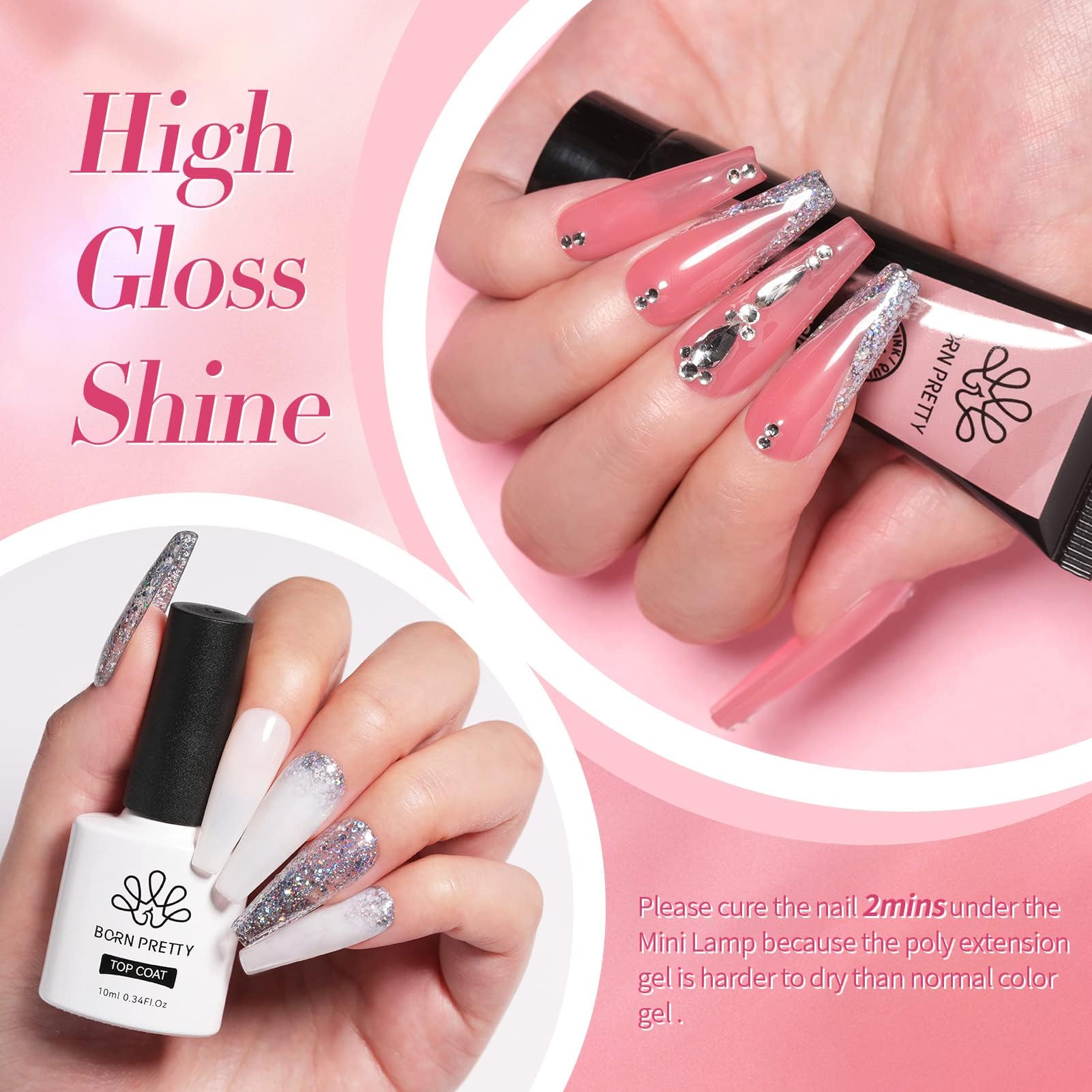 BORN PRETTY Polygel Starter Set mit UV Lampe 6 Farben Transparent Weiß Nude Rose Glitzer Polygel Nägel und Slip Solution Nagelset Gelnägel Starterset Base Top Coat Acrylnägel Nagelverlängerung Kit
