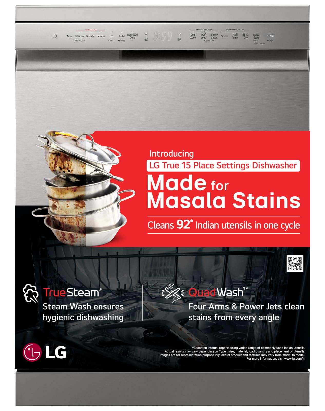 LG 15 Place Settings with TrueSteam Technology Freestanding Dishwasher (DFB435FV, Prime Silver, Auto Open Door, QuadWash, EasyRack Plus-Easy to load all types of utensils, Direct Drive Motor & Wi-Fi)-image-40