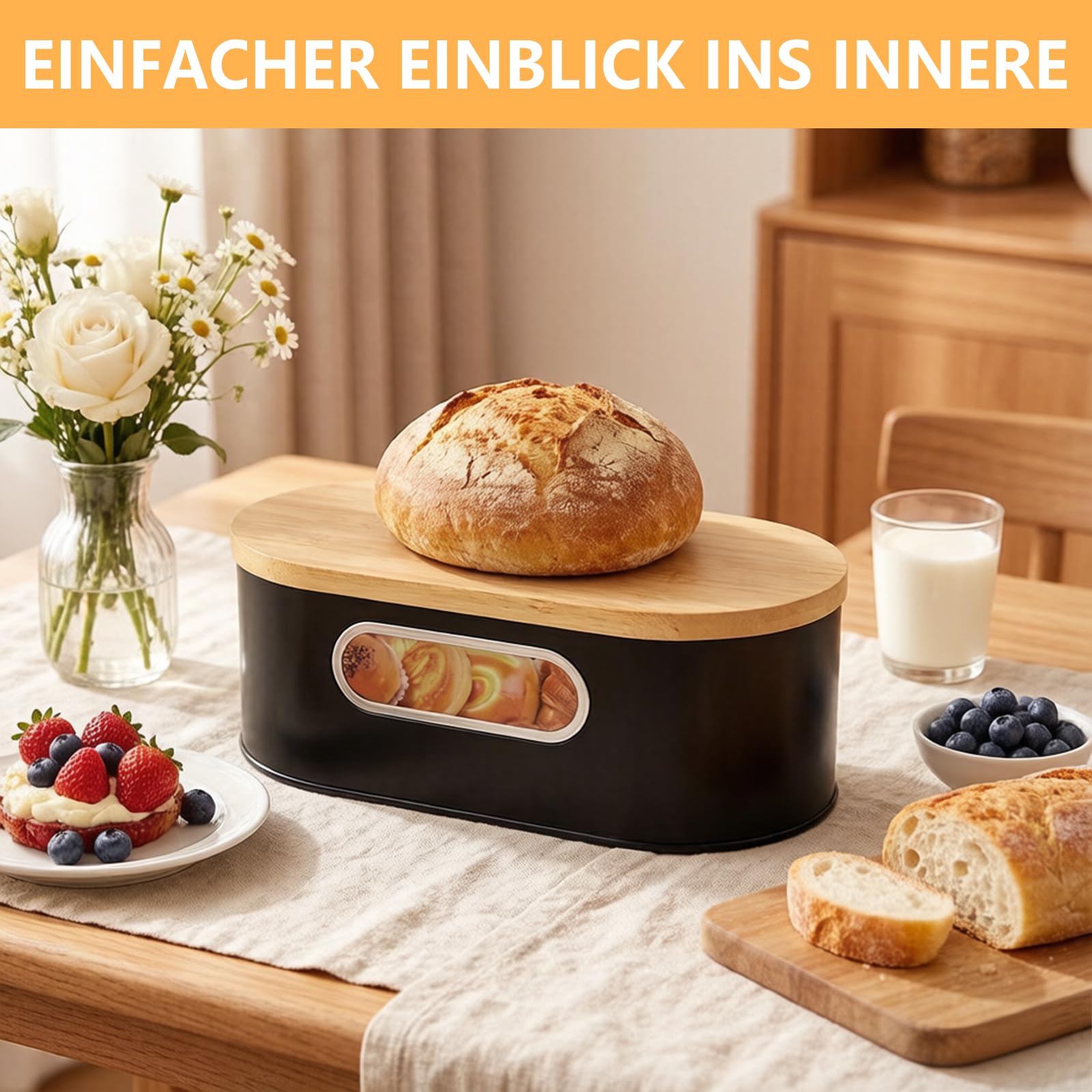 Panera con tapa de bambú y bolsa de lino