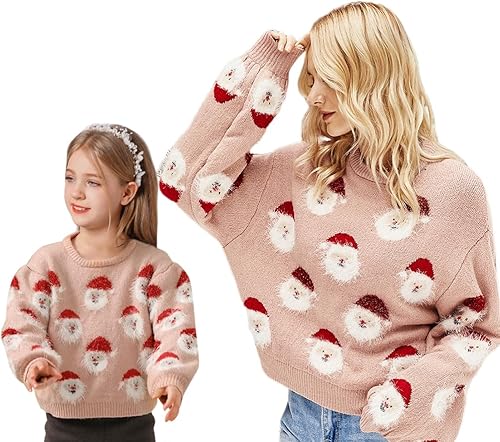 AWIBMK Mommy and Me - Trajes de Navidad de Papá Noel, suéter de manga larga, tops de punto para otoño, invierno, ropa de Navidad