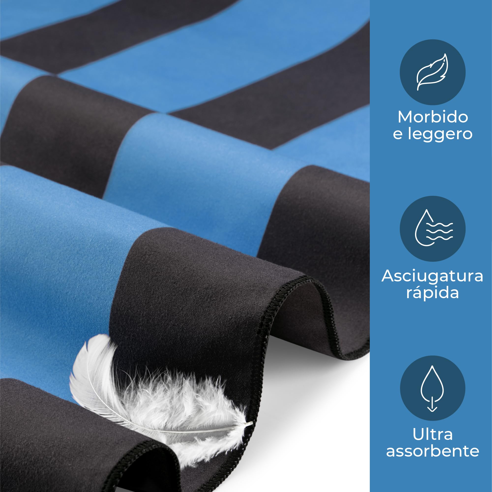 Zenacross - Telo Mare Microfibra - Asciugatura Rapida e Anti-Sabbia - Légère, fine et séchant rapidement - Asciugamano Grande Telo Mare XXL 90x180 cm - Nero e blu