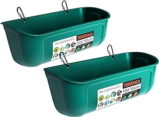 2 Pack Duck Chicken Feeder | Hanging Fence Feed Trough | Goose Turkey Water Trough with Clips | Livestock Feeding Container | Poultry Bucket | 5 Quarts in Total| Green