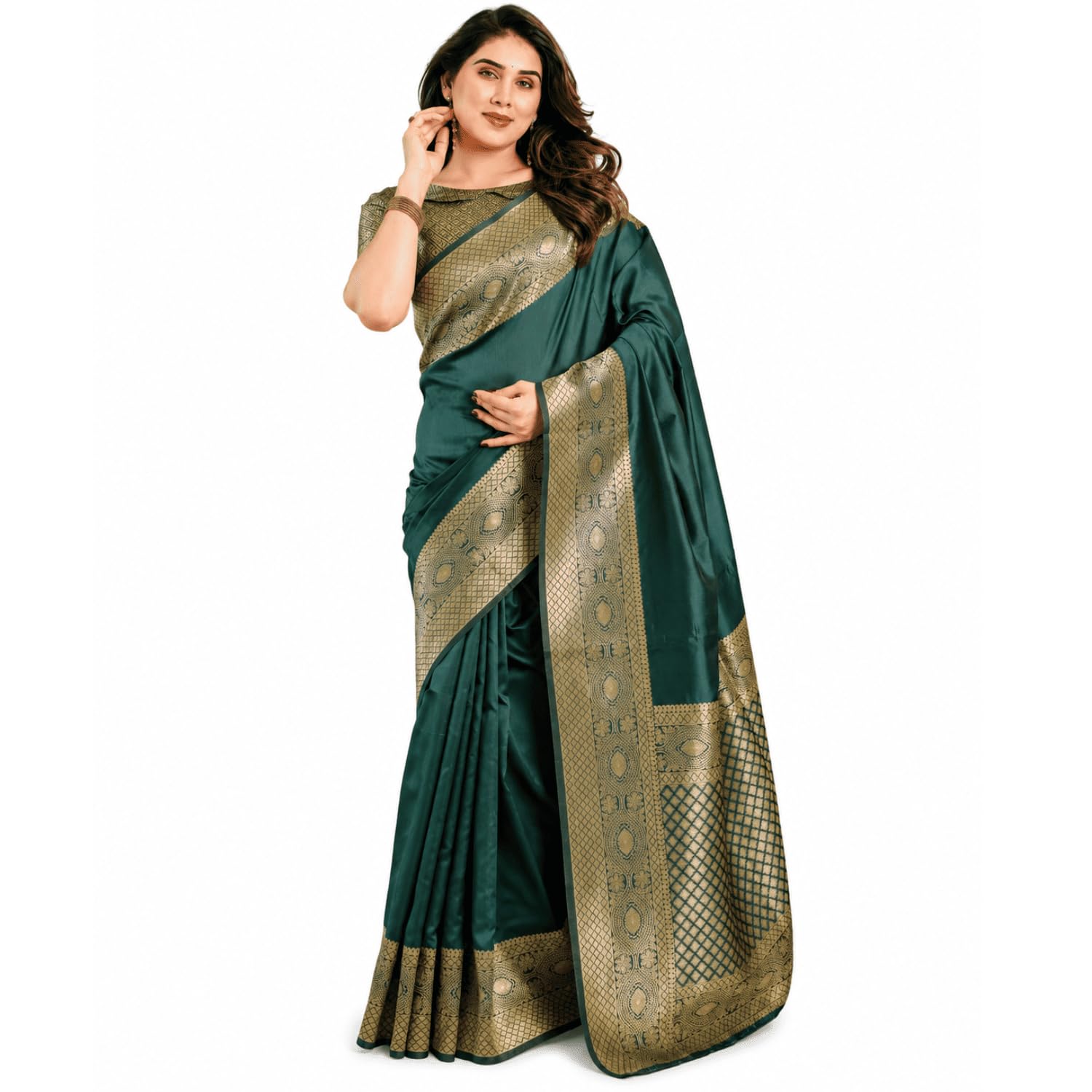 Banarasi Silk Saree For Women With Solid Plain Body And Heavy Jacquard Woven Zari Border And Rich Pallu | Includes Unstitched Brocade Blouse Piece For Weddings & Festive-picture-39