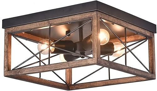 Lámpara de montaje empotrado de granja, 4 luces de madera rústica, cerca del techo, lámparas para casa de campo vintage, pasillo, dormitorio,