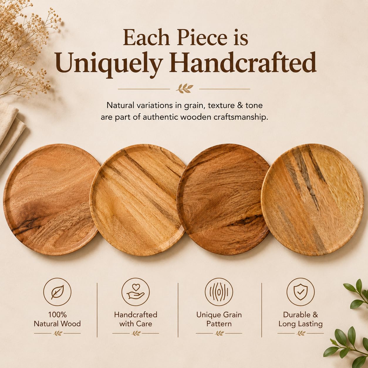 Rustic Wooden Charger Plates - Set of 4 -8