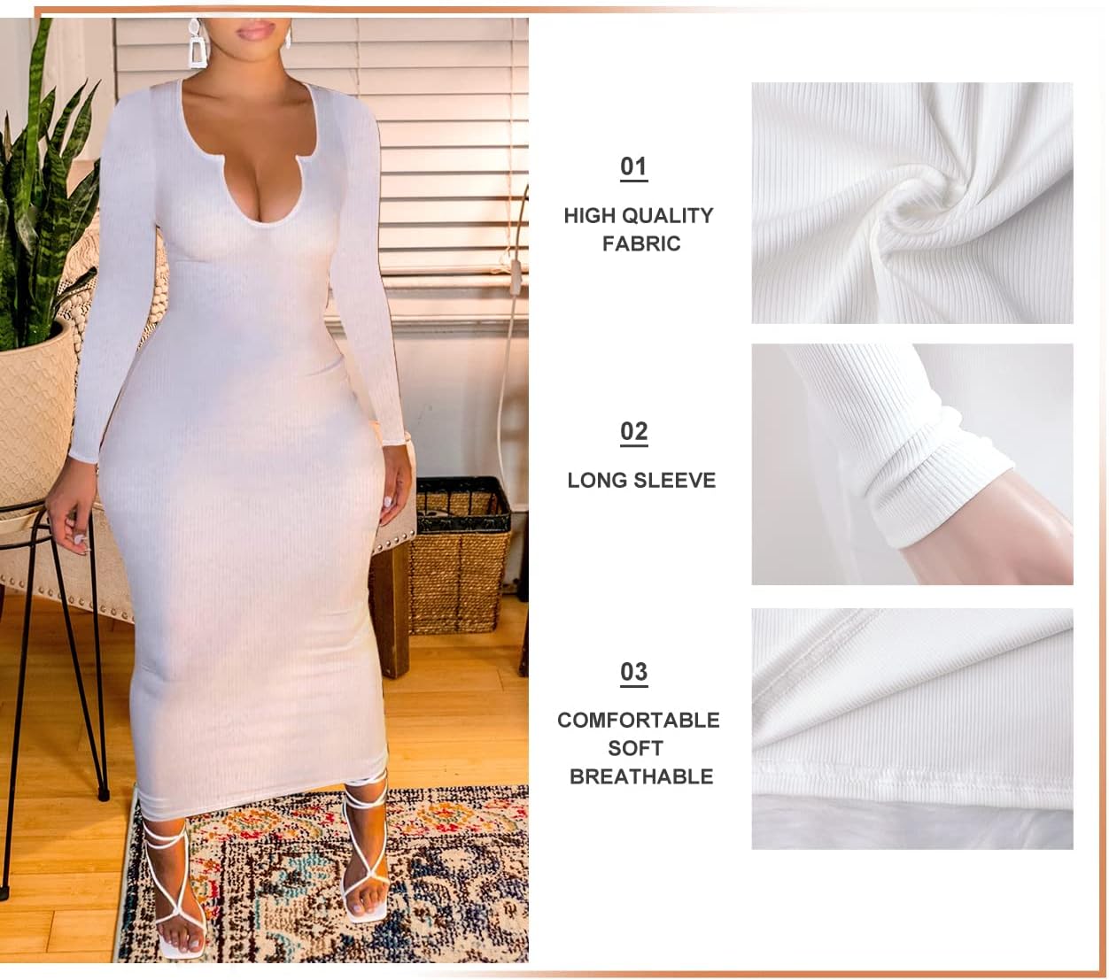 Women Sexy Two Piece Skirt Outfits Long Sleeve/Sleeveless V Neck Bodycon Ribbed Knitted Maxi Club Party Dress - Image 6