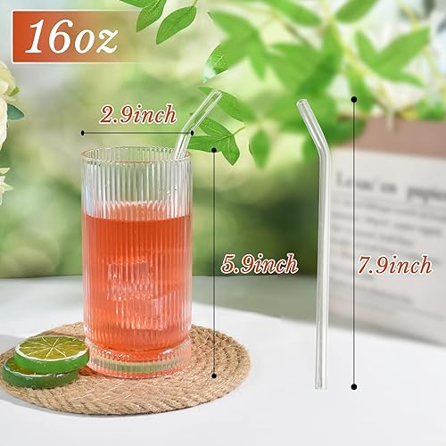 Miniatura 2 de Vasos acanalados de 16 onzas, cristalería acanalada, juego de 4 vasos altos vintage acanalados, vasos de cóctel estilo origami, tazas de vidrio