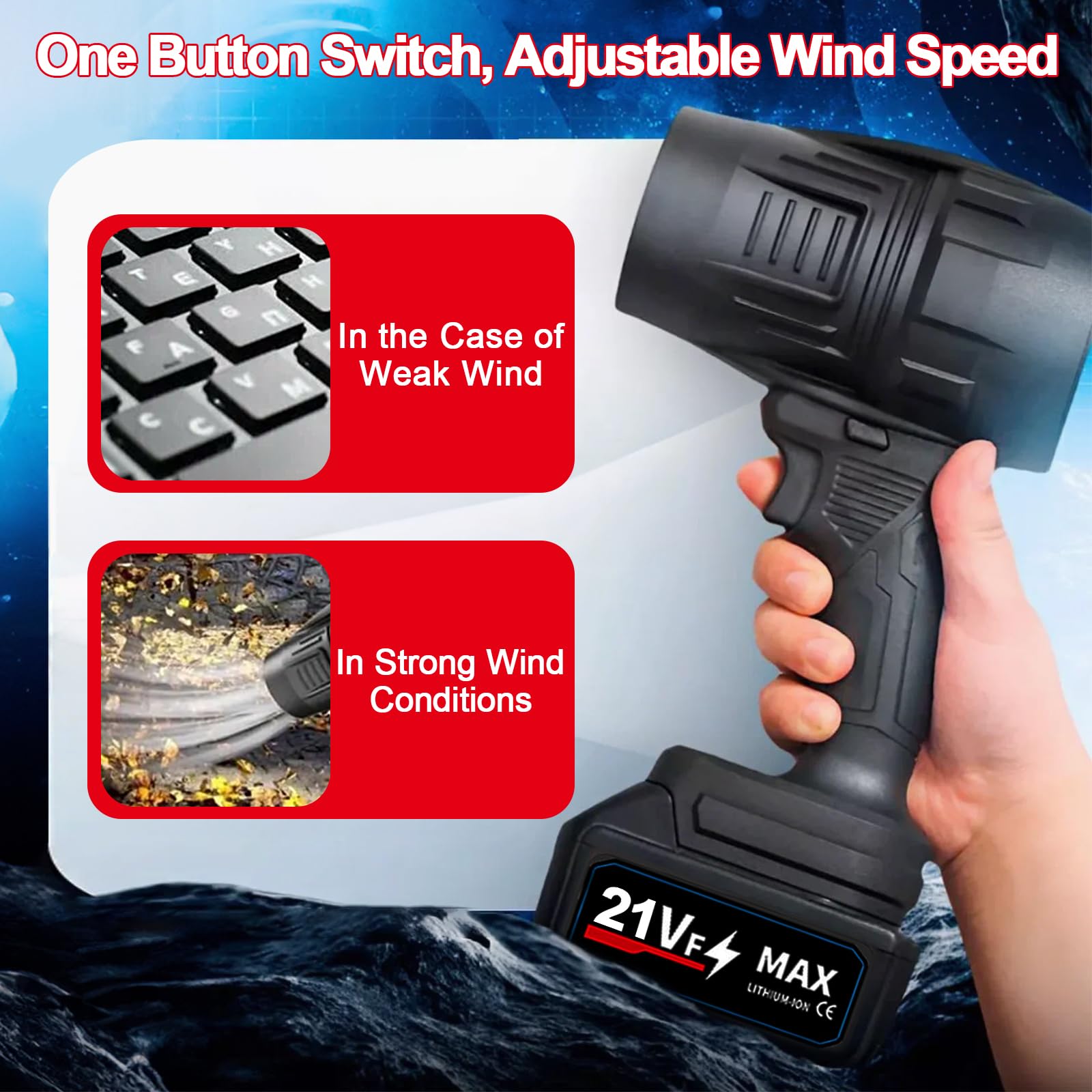 Soplador de Aire para Coche, Soplador de Aire Comprimido con 2 Baterías & Cargador, Turbo Ajustable Soplador, Plumero Portátil de Aire Comprimido para Limpieza del Hogar,Exteriores,Polvo,Hojas,Nieve