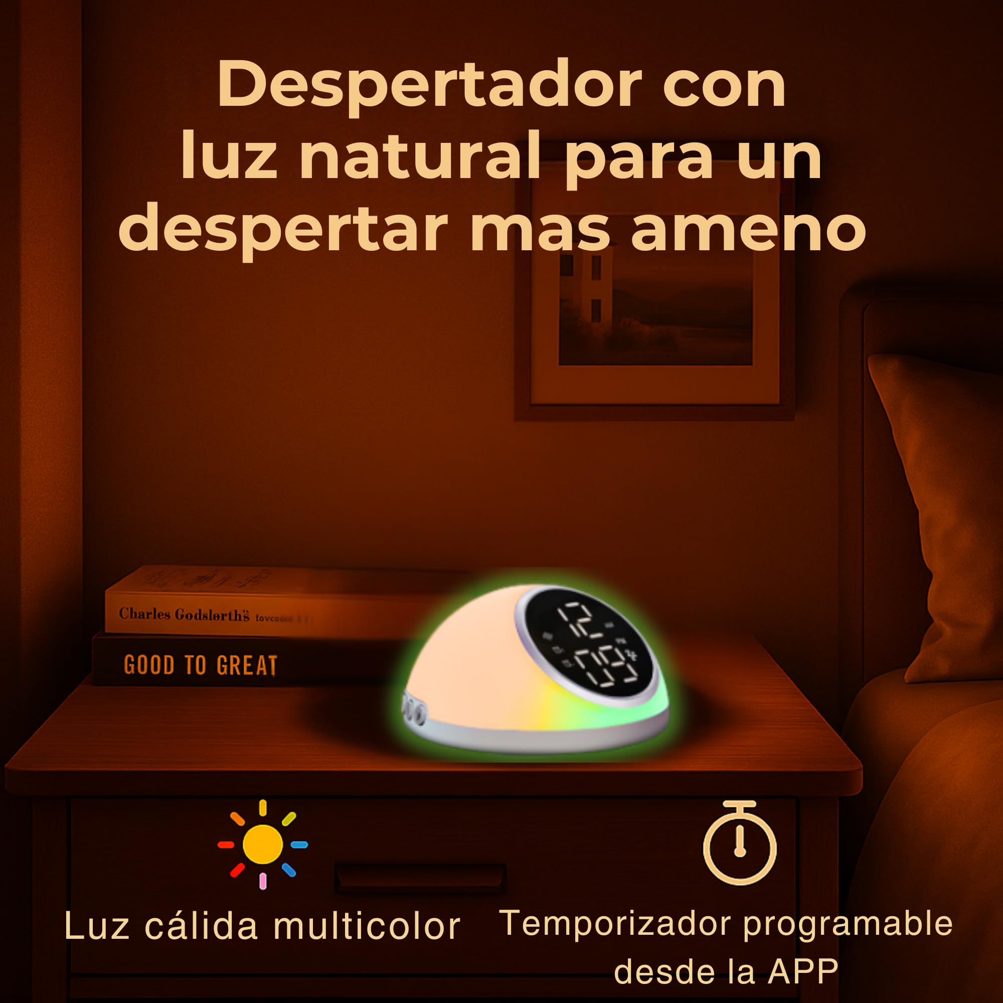 smartia - Despertador Inteligente Modelo 2026 Pro, Despertador Digital con App Programable, Despertador Solar y 20 Sonidos de Naturaleza, Alarma con luz de Amanecer, Reloj Despertador Digital