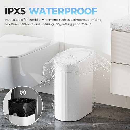 Miniatura 3 de Basurero de baño de 5 galones con tapa, sensor de movimiento automático, cubo de basura blanco, sin contacto, delgado, impermeable, para cocina,