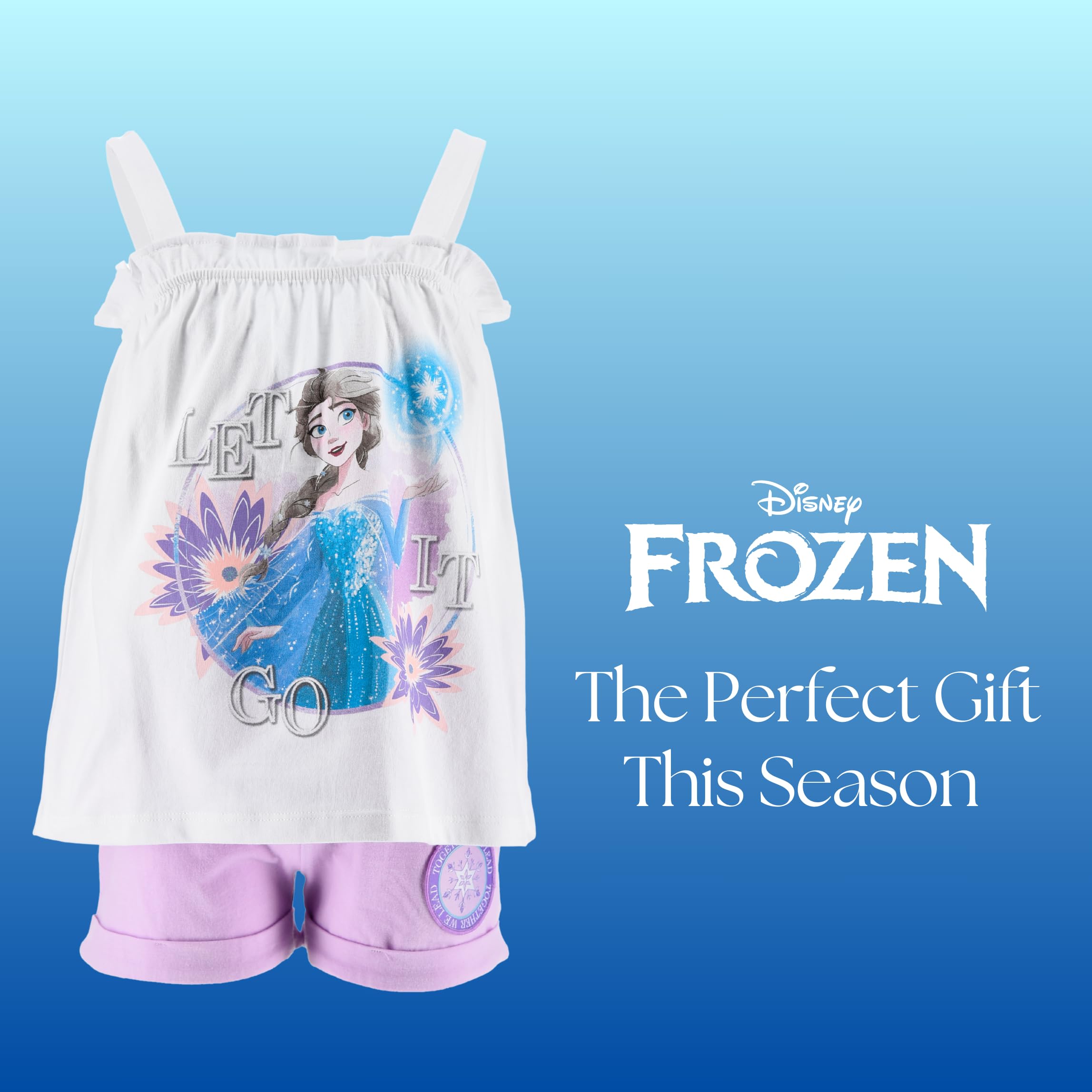 Disney Frozen Camiseta y Pantalón Corto para Niña, Diseño 'Let it Go' Lentejuelas Pijama Conjunto 2 Piezas para Niñas, Tallas 3 a 8 Años