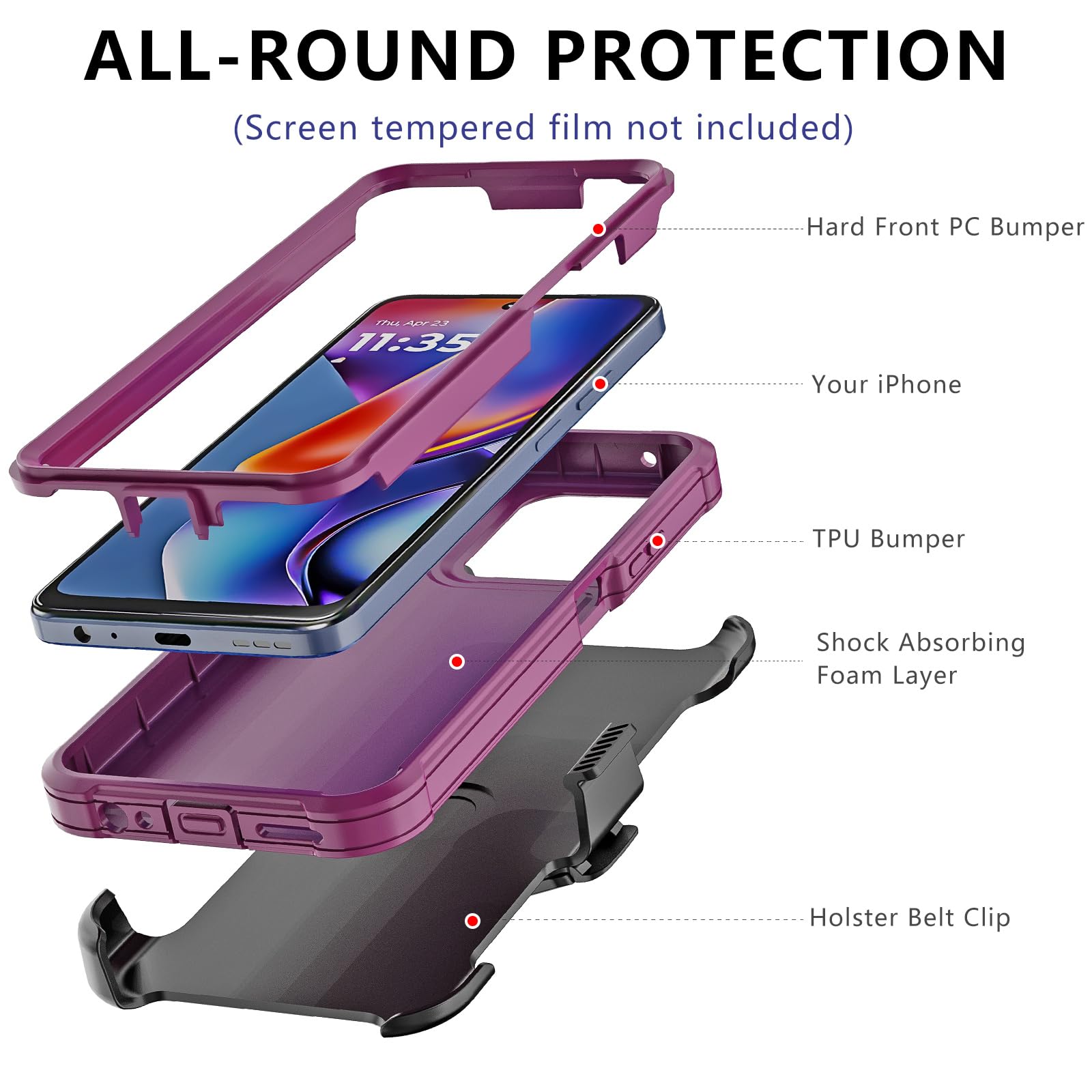 Custodia per Motorola Moto G 2026/2025, custodia per Moto G Play 2026 con fondina con clip per cintura, protezione resistente a 2 strati, anti-goccia, antiurto (rosso vinaccio)