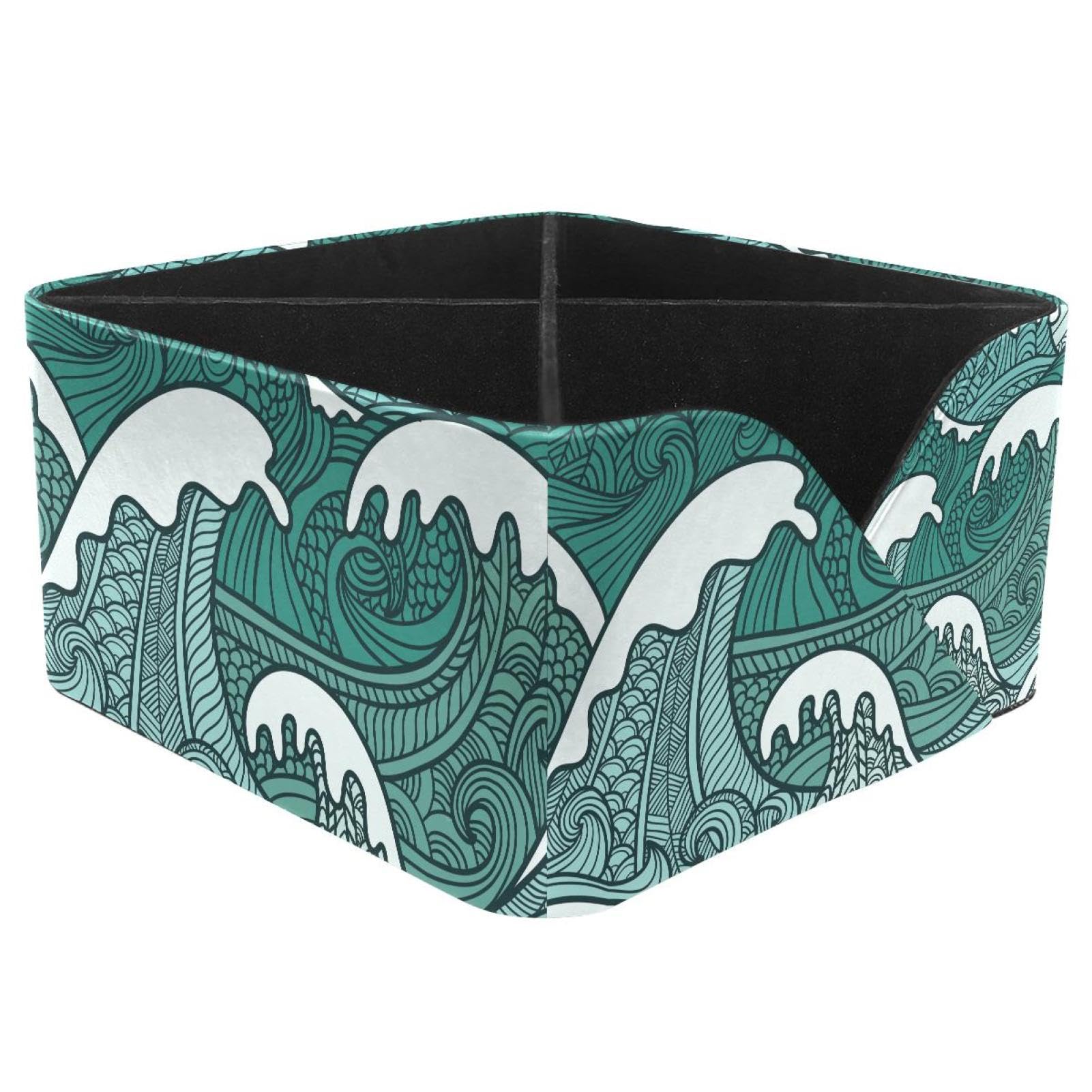 KengjuTesu Sea Wave Blue Pattern Desktop Organizer Pen Holder, Rectangular Pencil Cup for Office, Study and Makeup Stations