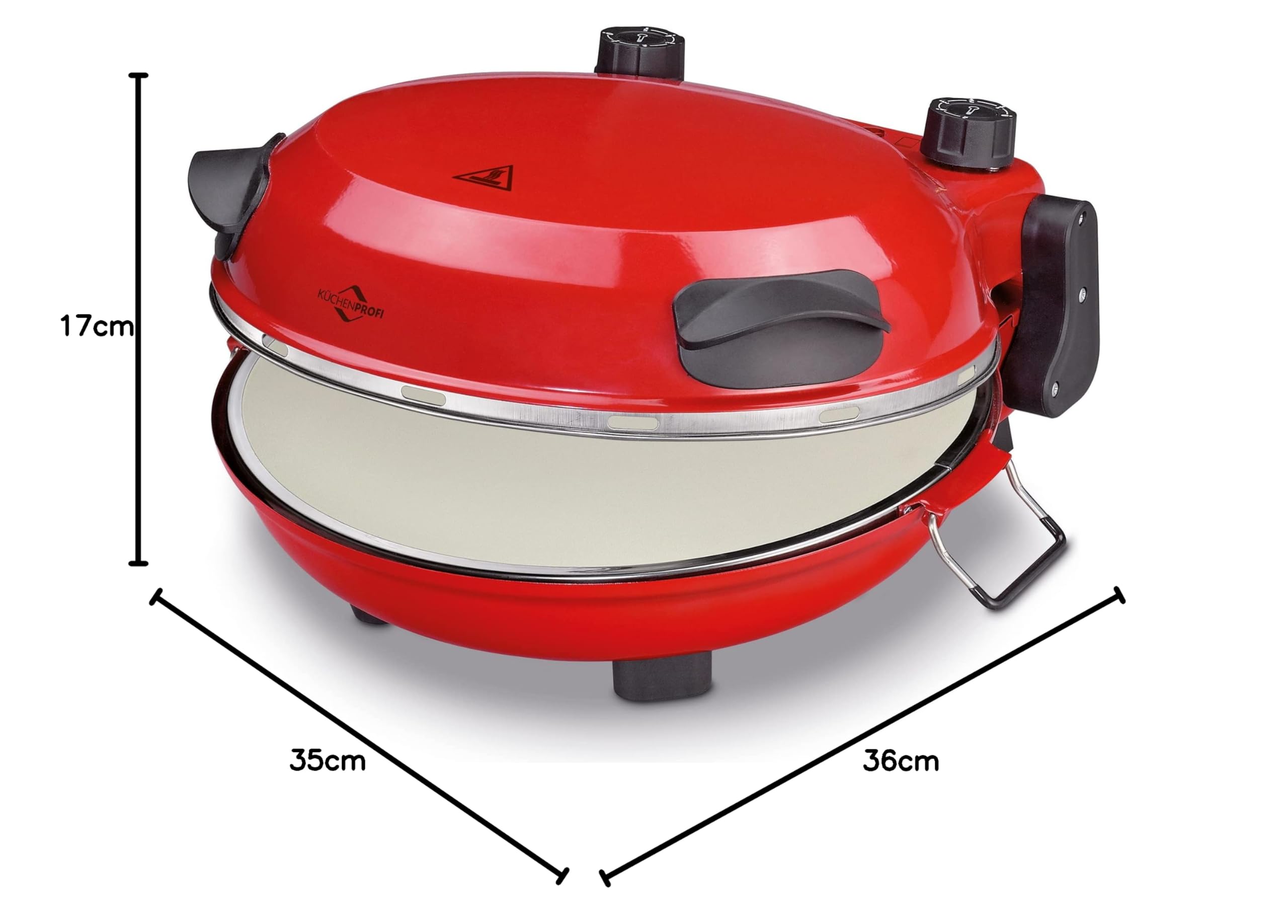 Küchenprofi Pizza Maker NAPOLI, mit Pizzastein, für Ø 29 cm Pizzen in 4 Min, 1200 Watt, stufenlose Temperatureinstellung, Ober- und Unterhitze separat, elektrischer Pizzaofen, 1703001400, Rot
