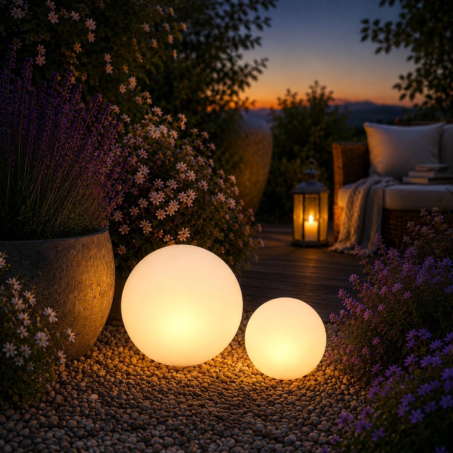 LED Solarleuchten für außen - 2 beleuchtete Solarkugeln für den Garten - Solarlampen mit 16 wählbaren Farben und Fernbedienung - Gartendeko, wetterfest