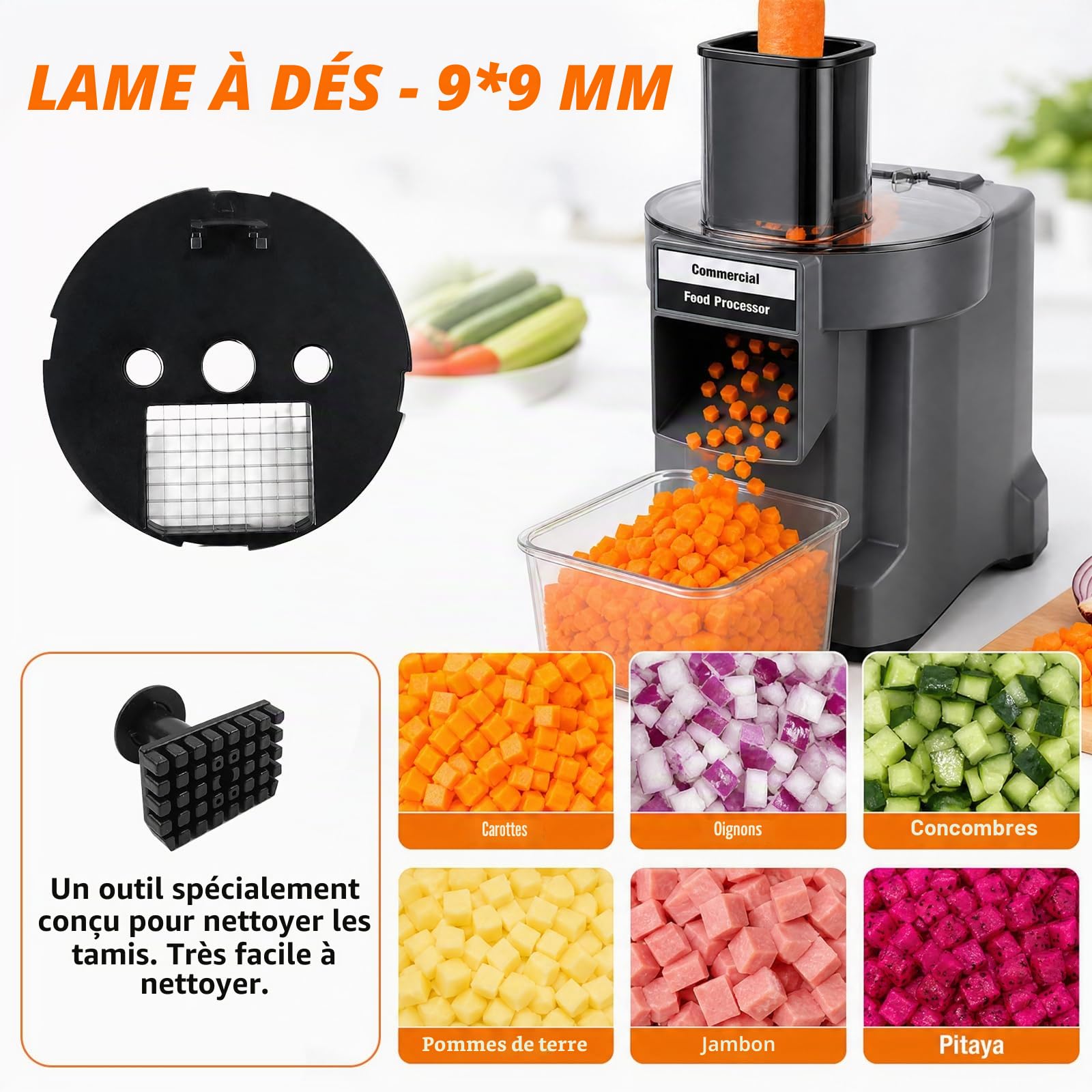 Coupe Légumes en Cubes Électrique Coupe Fruits Professionnel coupe legumes multifonctions electrique,coupe légumes électrique coupe legume cube avec 2 Lames en Acier Inox pour Fruits et légumes variés