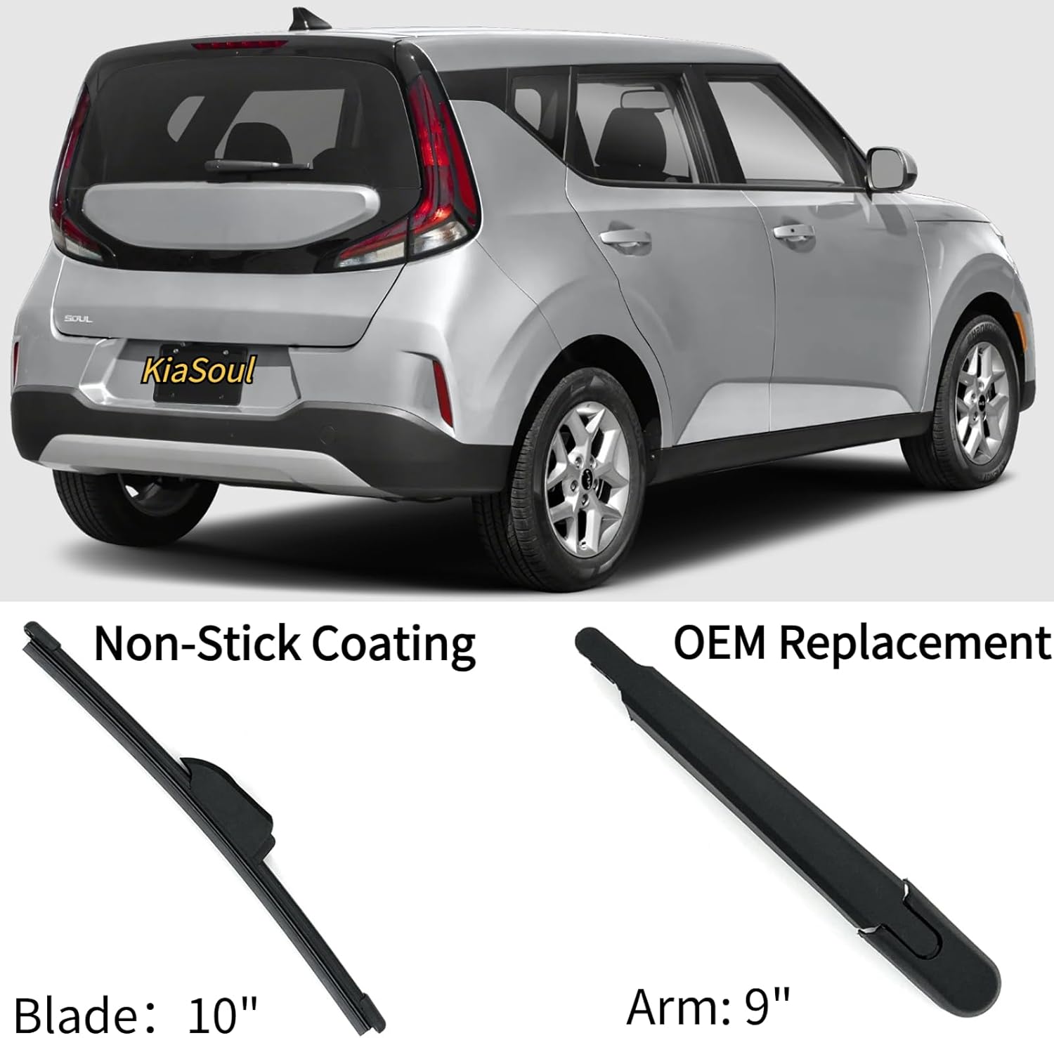 Rear Back Windshield Wiper Blade Arm Set for Kia Soul & Soul EV 2019-2025 EX GT-Line Turbo LX S X-Line Base electric trims All-Weather Rear Wiper Blade Arm Replacement for 2024 2023 2022 2021 2020