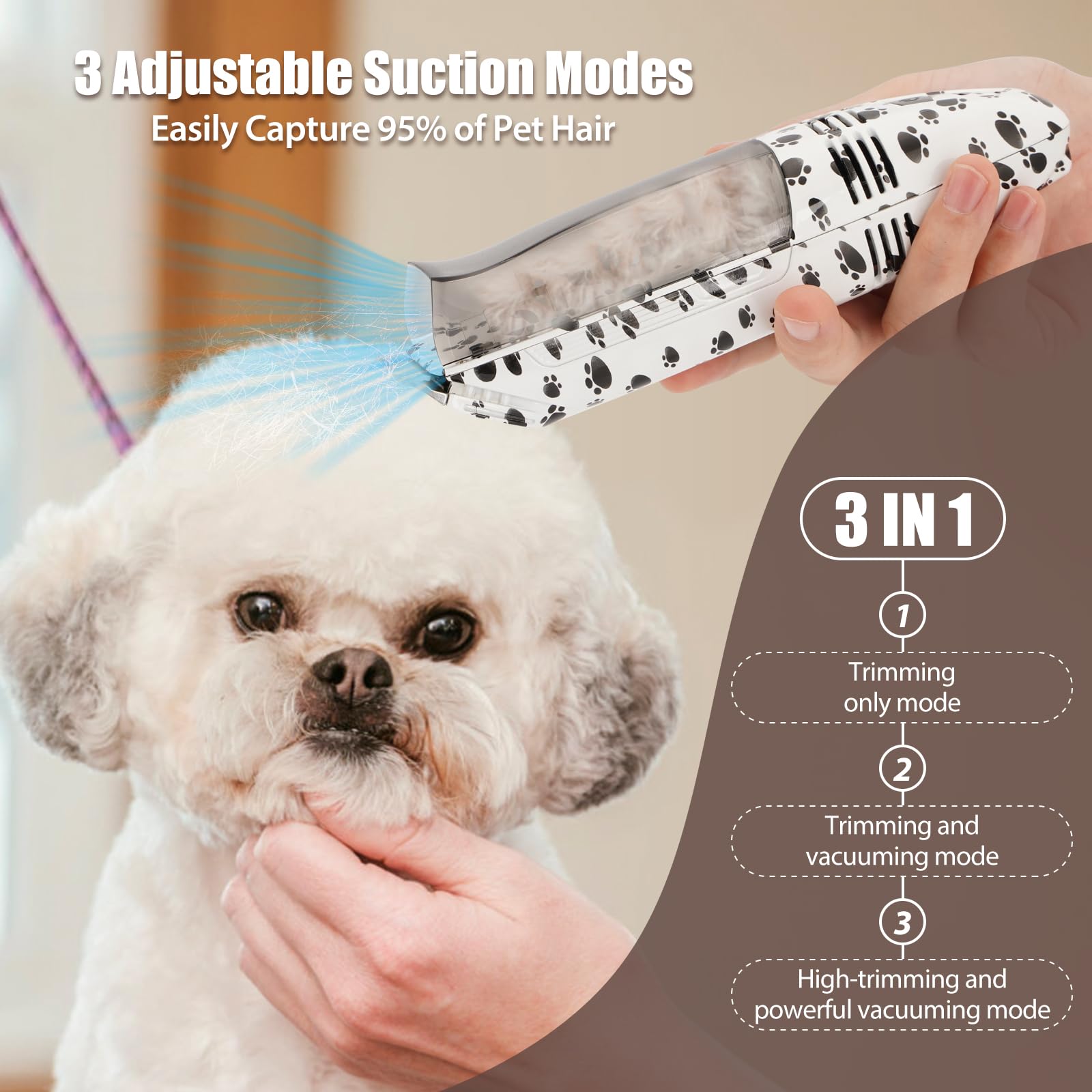 BESTBOMG Dog Clippers for Grooming Dog Hair Vacuum Suction Trimmer Dog Trimmer for Grooming, with Hair Suction Function Cordless, Electric Quiet, Low Noise Suitable for Short Thick Hair Dogs and Cats