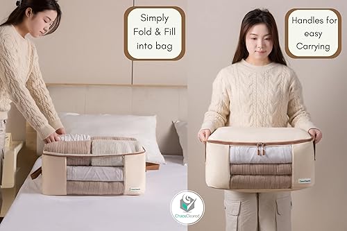 Miniatura 3 de Almacenamiento de ropa de lona, 2 bolsas, organizador de ropa, bolsas de tela plegables para suéteres, ropa, ropa, ropa de cama, colcha, ropa de