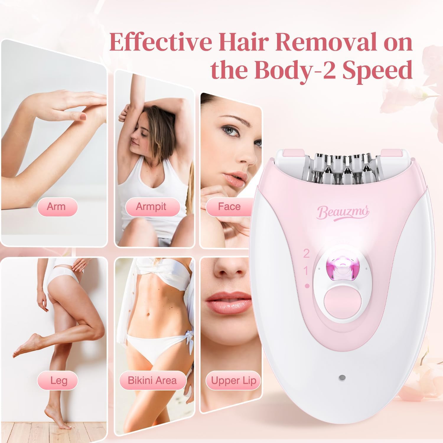 Epilierer für Frauen, Kabelloser Gesichtsepilierer mit LED-Licht, Schmerzloser Haarentferner für Gesicht, Körper, Achsel, Beine & Bikinizone