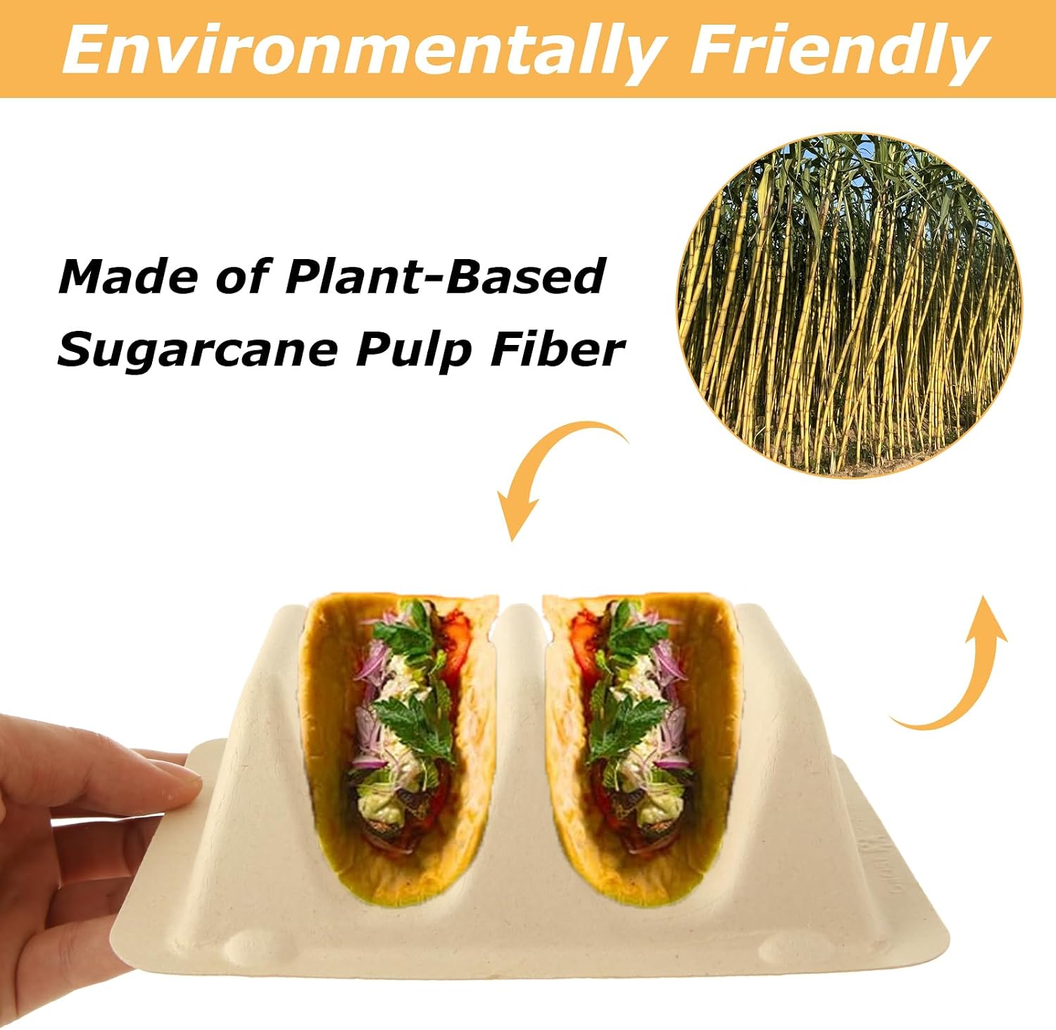 50 Pack Pulp Fiber Taco Holder, Taco Holders with 2 Dividers, Pulp Fiber Taco Plates for 2 Tacos, Taco Tray Holder for Party, Taco Tuesday Lazy Susan Taco Bar Serving Set for Party