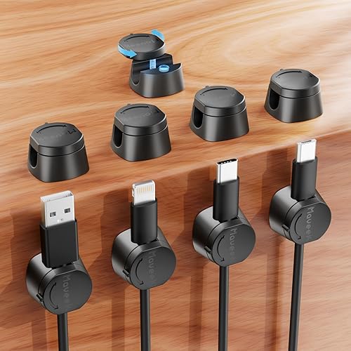 Maveek - Clips de cable para escritorio, organizador de cable de carga giratorio de 360, cierre magnético, gestión de cables de escritorio, soporte