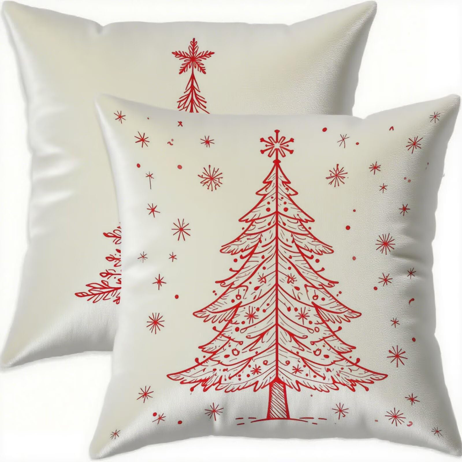 Housse coussin 75x75cm velours rouge Noël de qualité premium en lot de 2