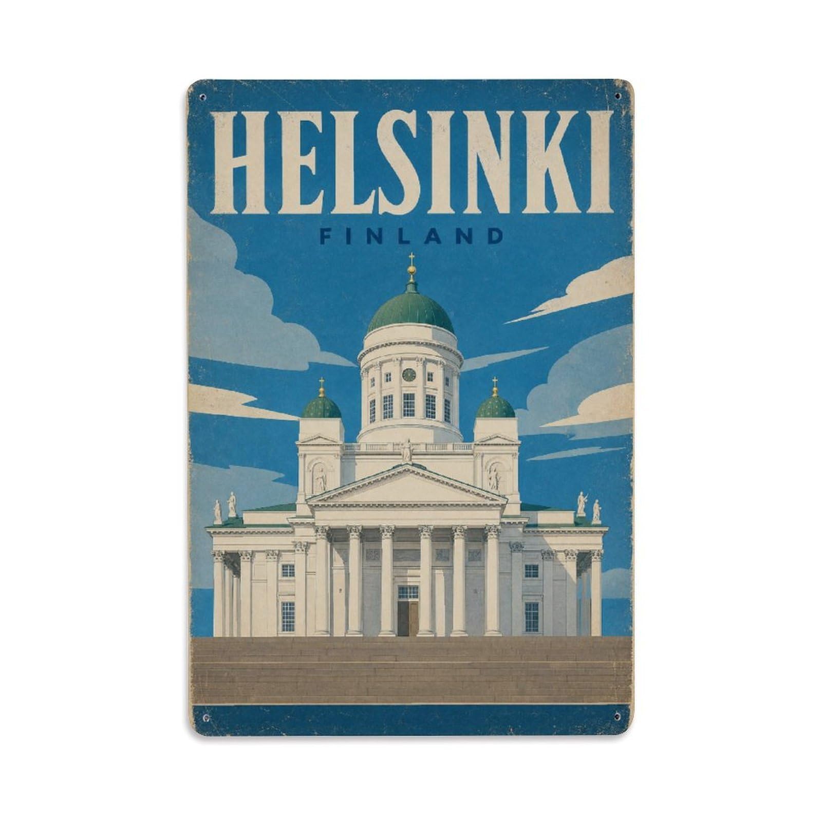Travel Vintage Finland Helsinki Metal Tin Sign Plaque Wall Decor for Cafe, Club Bar, Office, Garden Metal Poster 8x12Inch