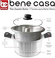 Vista 4 de Bene Casa - Aluminum Flan Mold Double Boiler with Glass Lid (1.6 Liter) - Includes Aluminum Inner Pan (8") - Dishwasher Safe