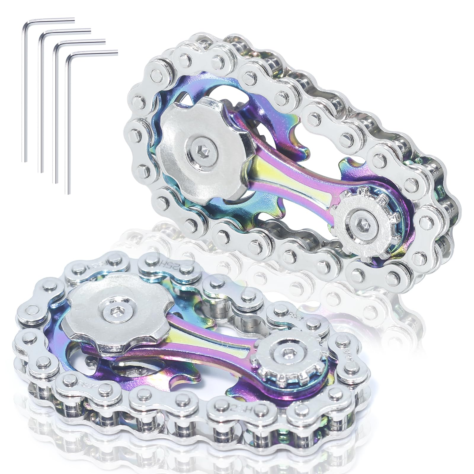 Photo 1 of 2 Pack Classic Silver Bike Chain Metal Fidget Spinners for Adults & Teen & Kids 8-12, Cool Gadgets Office Desk Toy Stress Relief Items for Autism ADHD Anxiety Stocking Stuffers for Teen Boys Men Gift