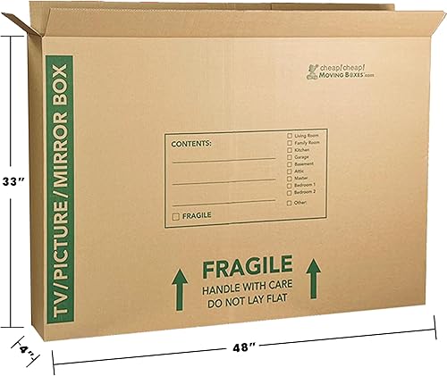 Miniatura 5 de Cajas de mudanza para TVimagenespejo - Paquete de 3 - 48 x 4 x 33 pulgadas - Caja de mudanza de TV se adapta a hasta 50 pulgadas - Cajas de TV para