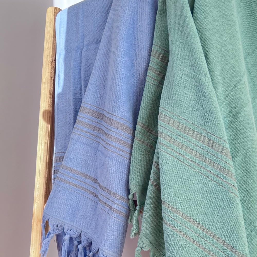 Karawan Authentic Hamamtuch Bio Frottee – XL 90x170 cm – Saunatuch, Strandtuch, Badetuch – Pestemal aus 100% Bio-Baumwolle – groß, leicht & saugfähig für Damen & Herren (Hellblau)