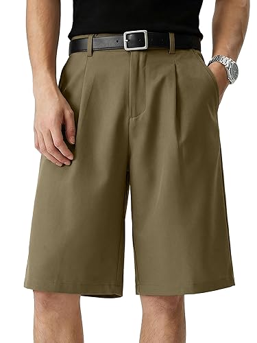 JMIERR Mens Pleated Shorts Flat Front Wide Leg Loose Fit