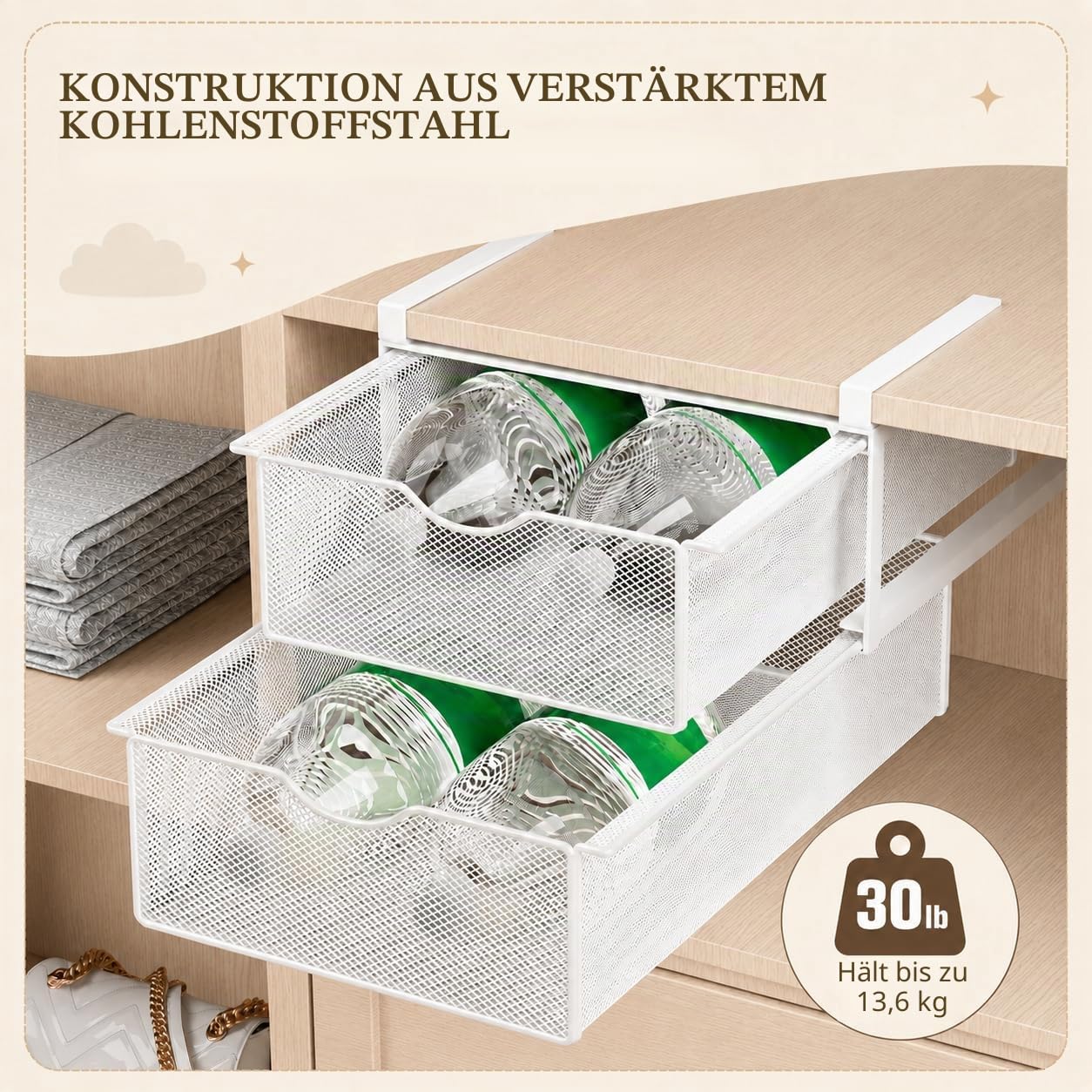 Unterwäsche-Schubladen-Organizer für Schrank, Hängender Ausziehbarer BH-Socken-Lingerie-Aufbewahrungskorb - Doppelschichtiger Mesh-Unterwäsche-Organizer