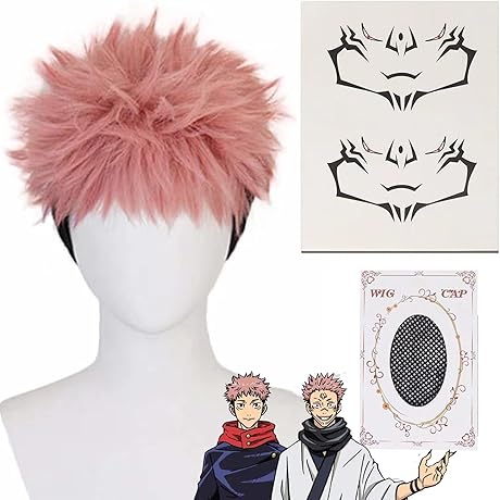 Jujutsu Kaisen Costume: Yuji Itadori Cosplay Wig and Tattoo