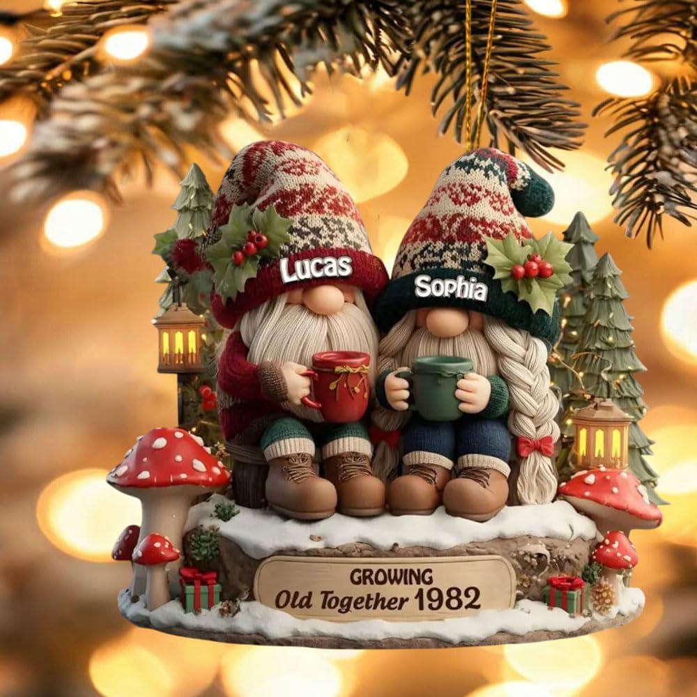 Personalized Gnome Couple Ornament 2025, Custom Christmas Decoration for Married, Engaged or Grandparent Gift, Growing Old Together Anniversary Keepsake1 - Image 4