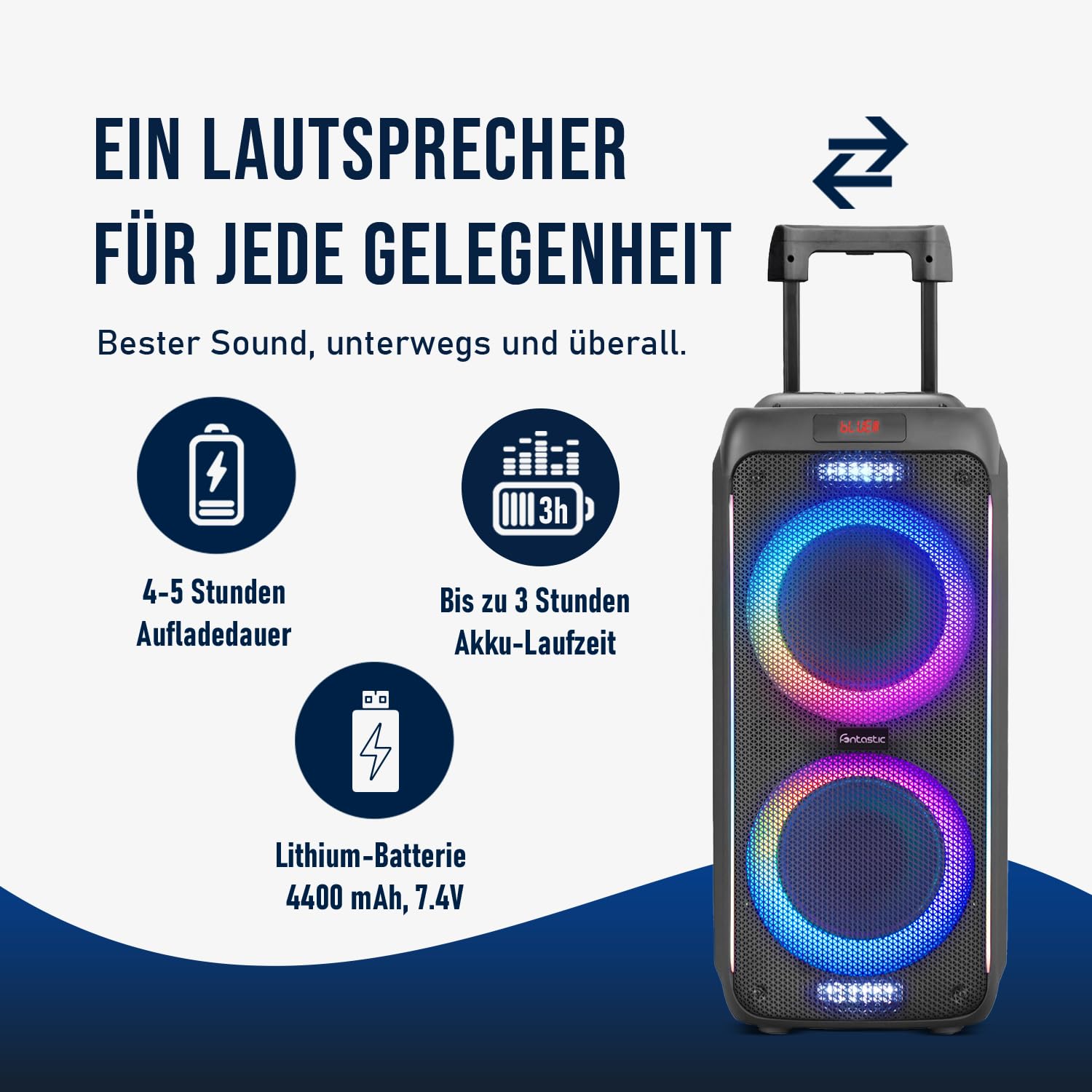 Fontastic Party-Lautsprecher Zeal - Bluetooth Lautsprecher mit USB-Wiedergabe, AUX und MicroSD - Karaoke Box mit Mikrofon und LED Leuchteffekten - tragbares Soundsystem - Schwarz (Zeal 600)