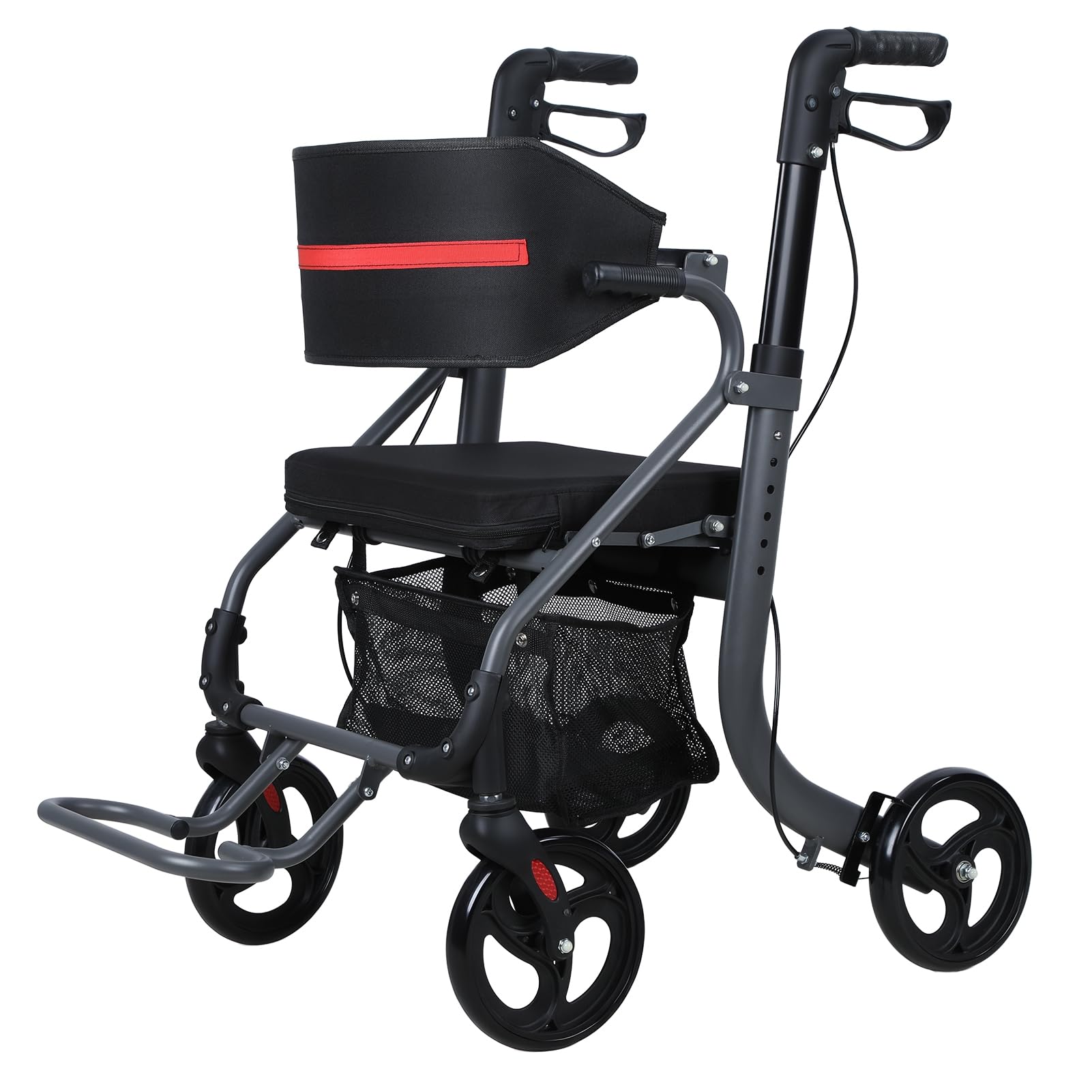 Andador plegable ligero para personas mayores de 8 pulgadas, altura regulable de 31 a 36 pulgadas, sistema de frenado doble, ruedas de goma de 360°, aluminio, capacidad de carga de 100 kg, color