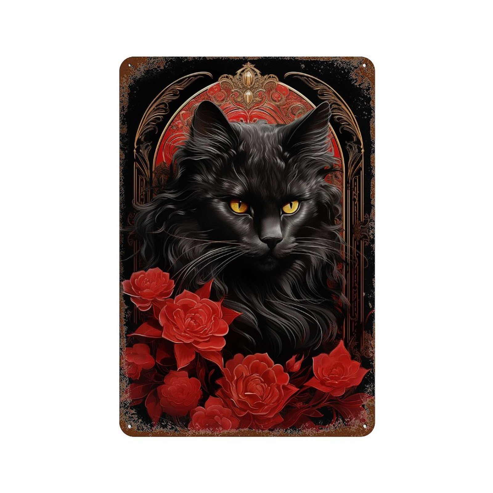 Maine Coon Cat with Flower Vintage Metal Tin Sign 11.8"x7.9", for Garage, Bar And Workshop Decor, Novelty Wall Decor