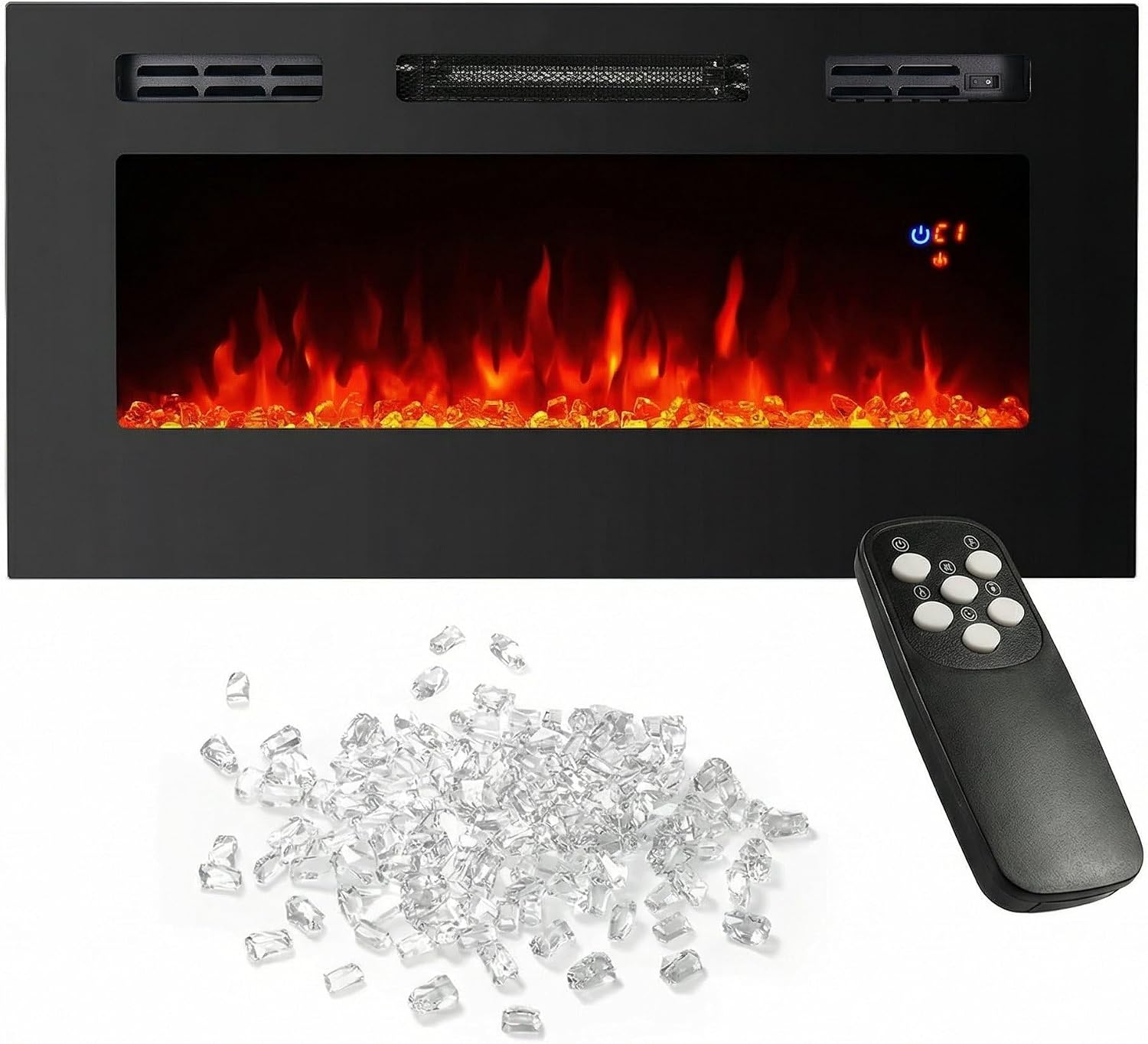 31" Electric Fireplace Insert, Wall Recessed and Wall Mounted with Remote Control, Adjustable Flame Color, Timer, Touch Screen, 750/1500W, Linear Fireplace Heater with Crystal Decor