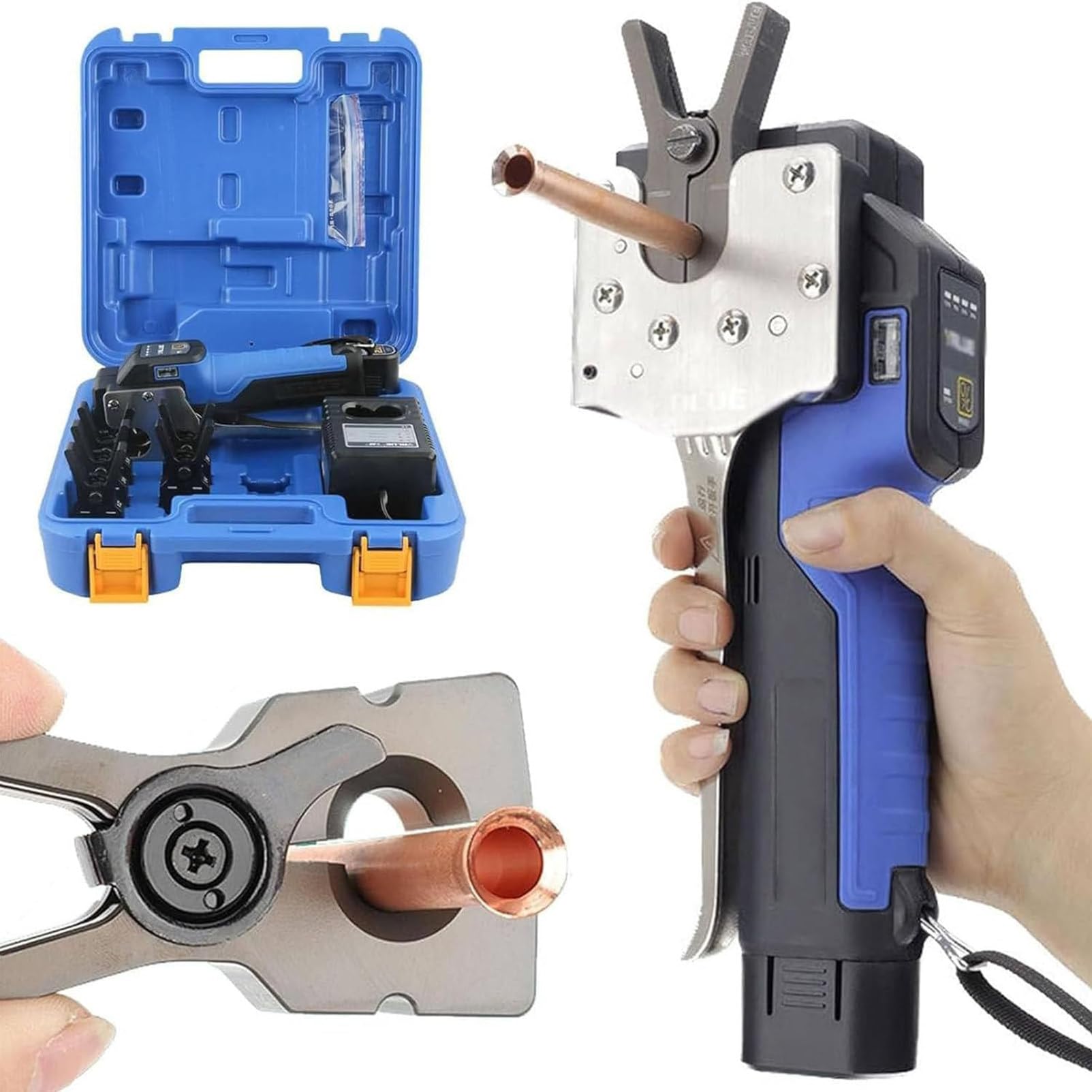 Kit de herramientas de abocardado eléctrico Protección inteligente multicapa, herramienta de abocardado de tuberías de alta eficiencia de 1/4”-3/4”, diseño de cono excéntrico de 45°,5chucks