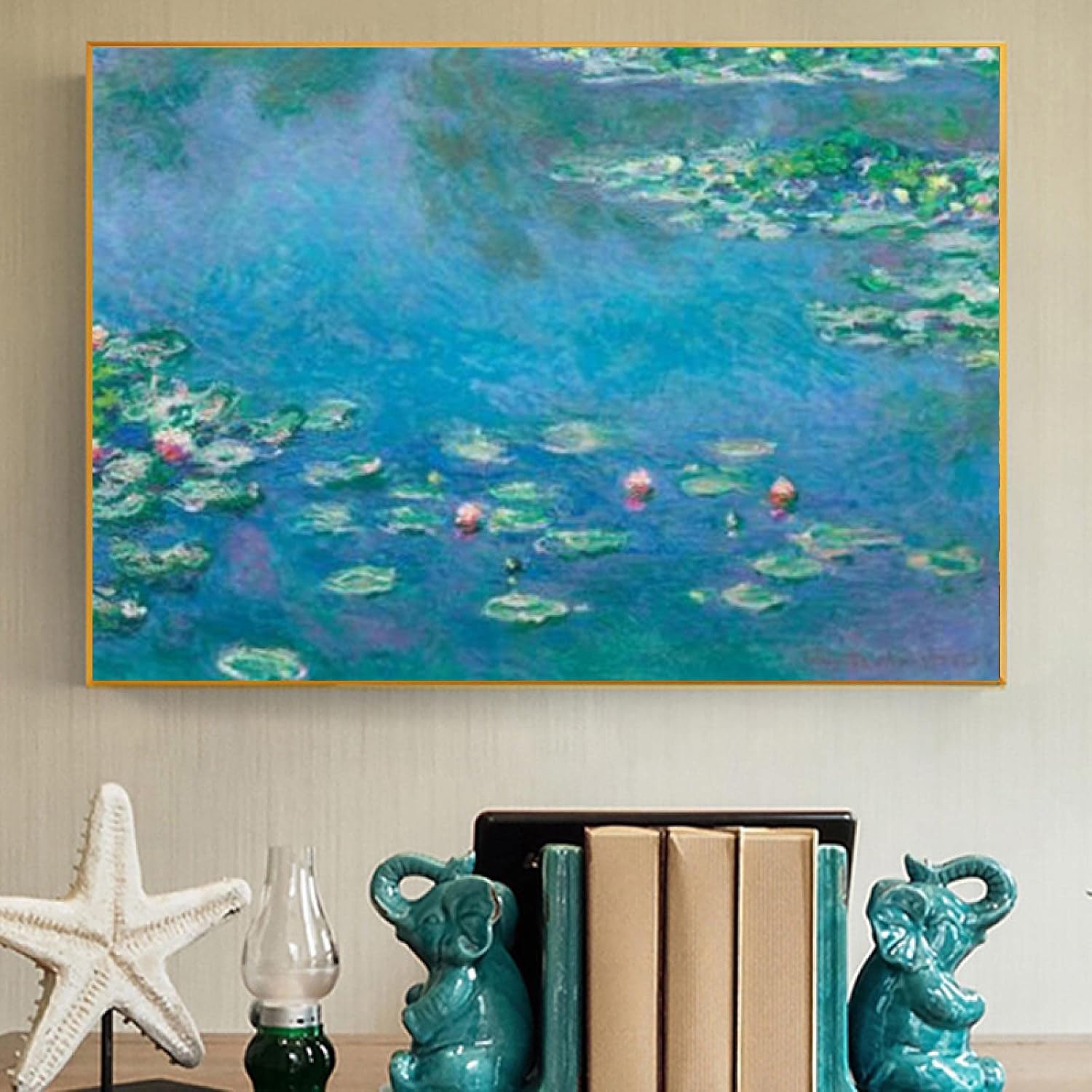 抽象的な落書きアートレプリカ有名な絵画睡蓮キャンバス絵画ポスター印刷壁アート写真リビングルーム40x70cm（16x28）フレーム付