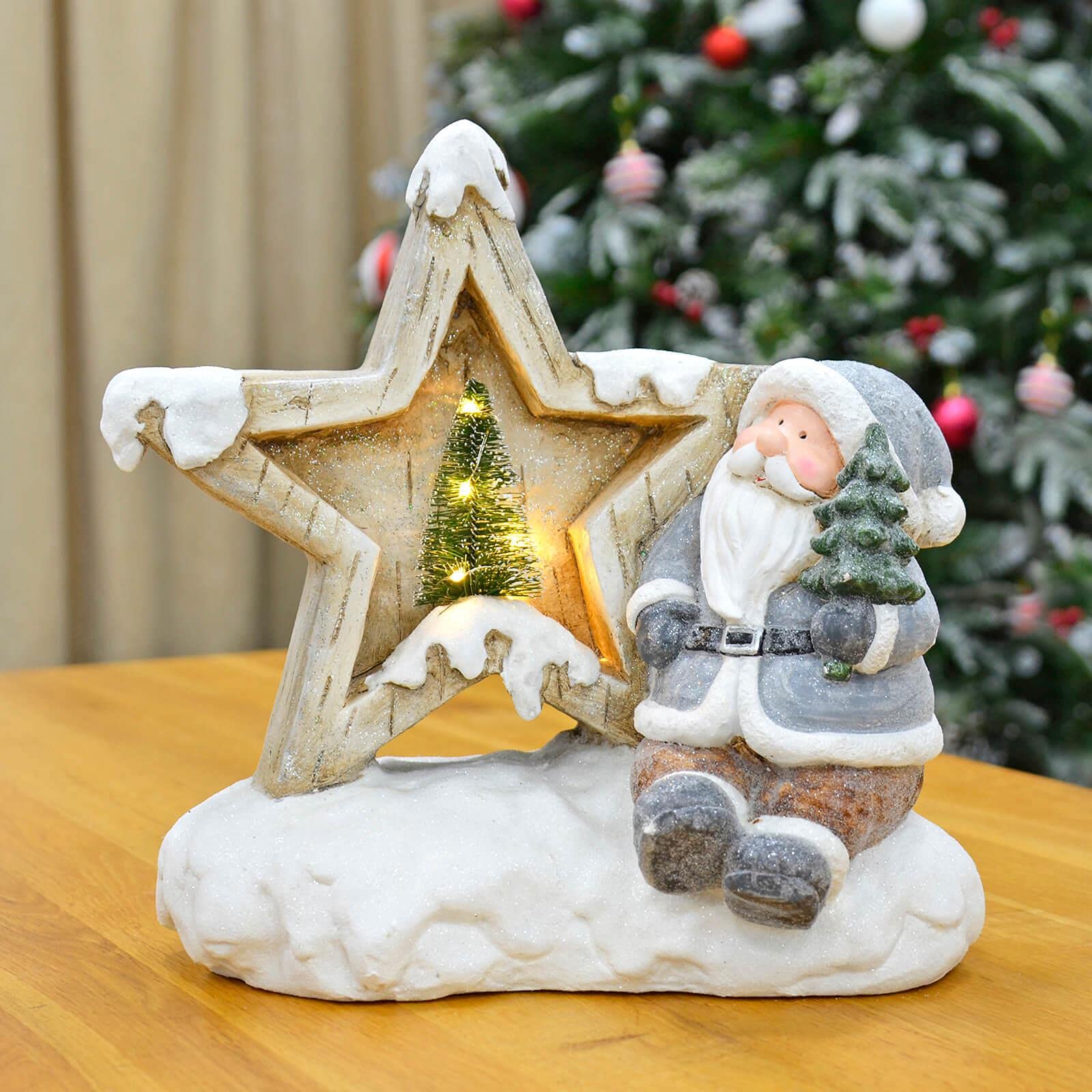 Mr Crimbo Christmas Star Decoration Light Up Large Ceramic Figure Mini Tree LED - Santa 30cm
