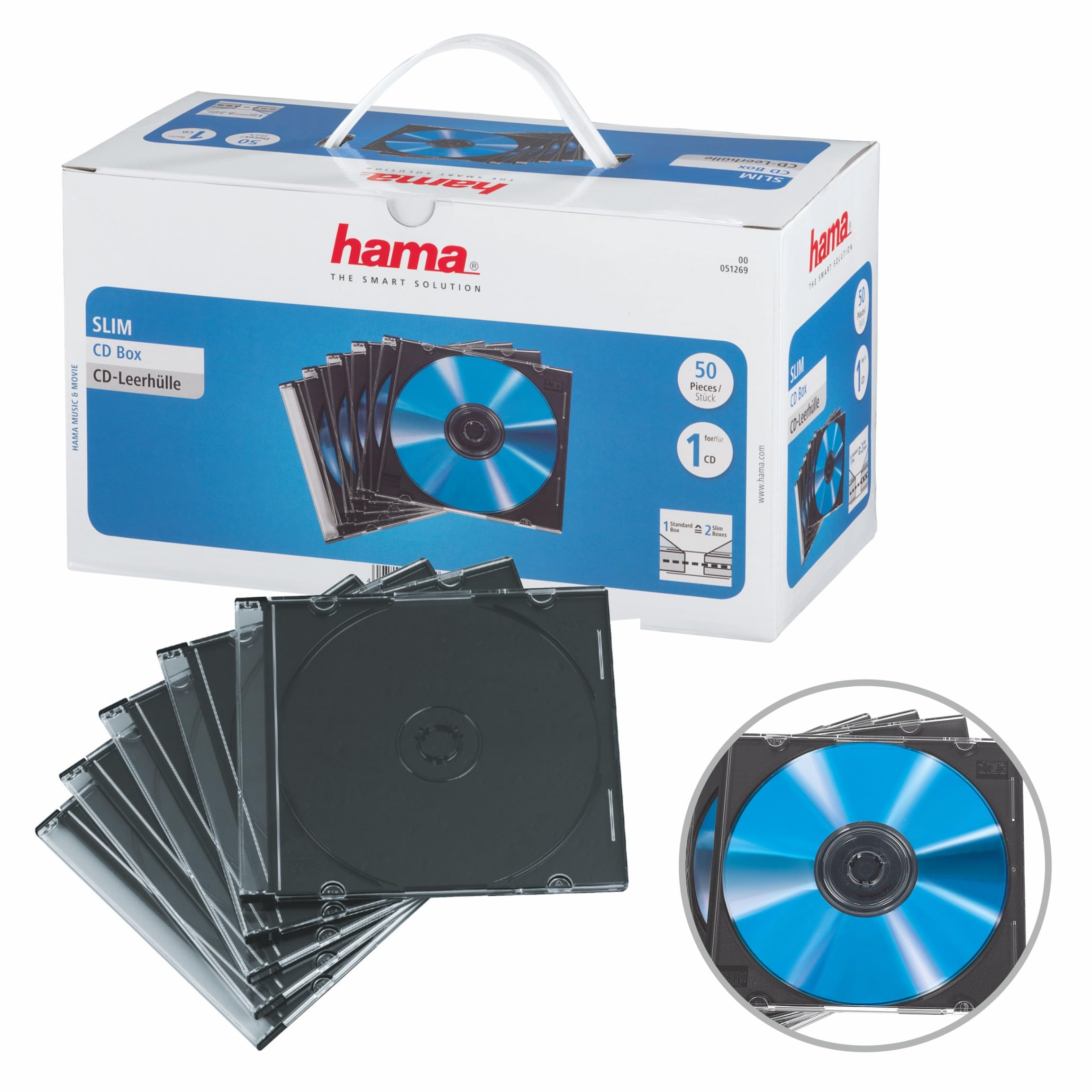 Hama CD Leerhüllen Schutzhülle (50er Pack, schmal, Höhe: 5mm) CD-Hüllen transparent-schwarz