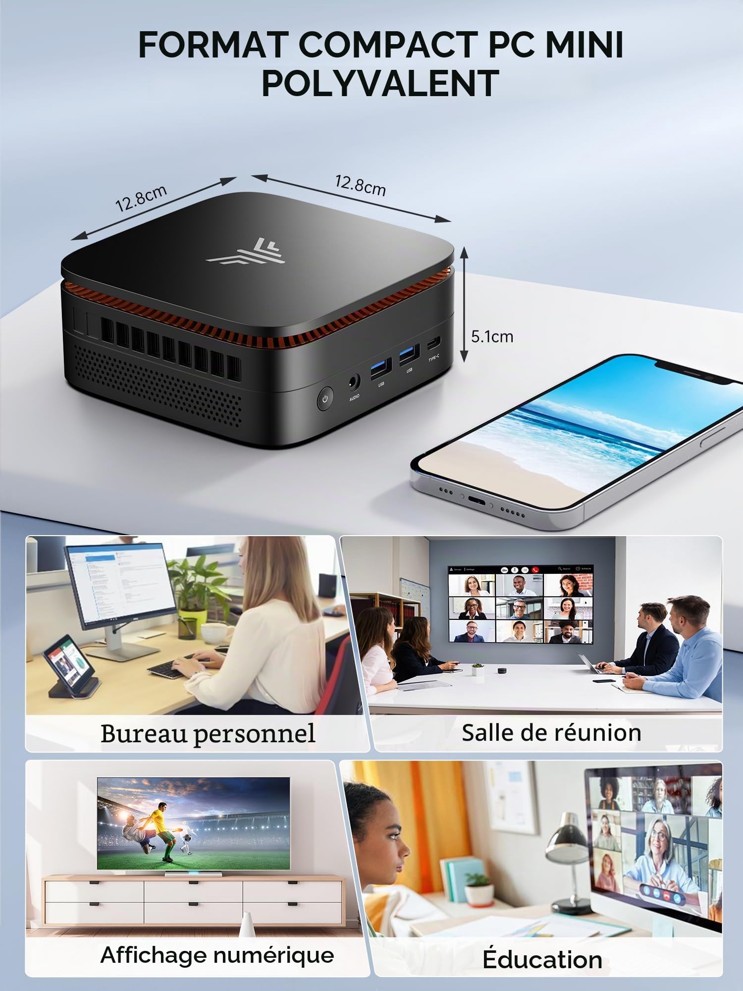 ACEMAGICIAN P1 Mini PC AMD Ryzen 4300U 3,7 GHz 16 Go LPDDR4 256 Go M.2 SSD W11 Pro Micro ordinateur de bureau, triple écran 4K, WiFi 5, BT4.2, Gigabit Ethernet - pour affaires, home cinéma